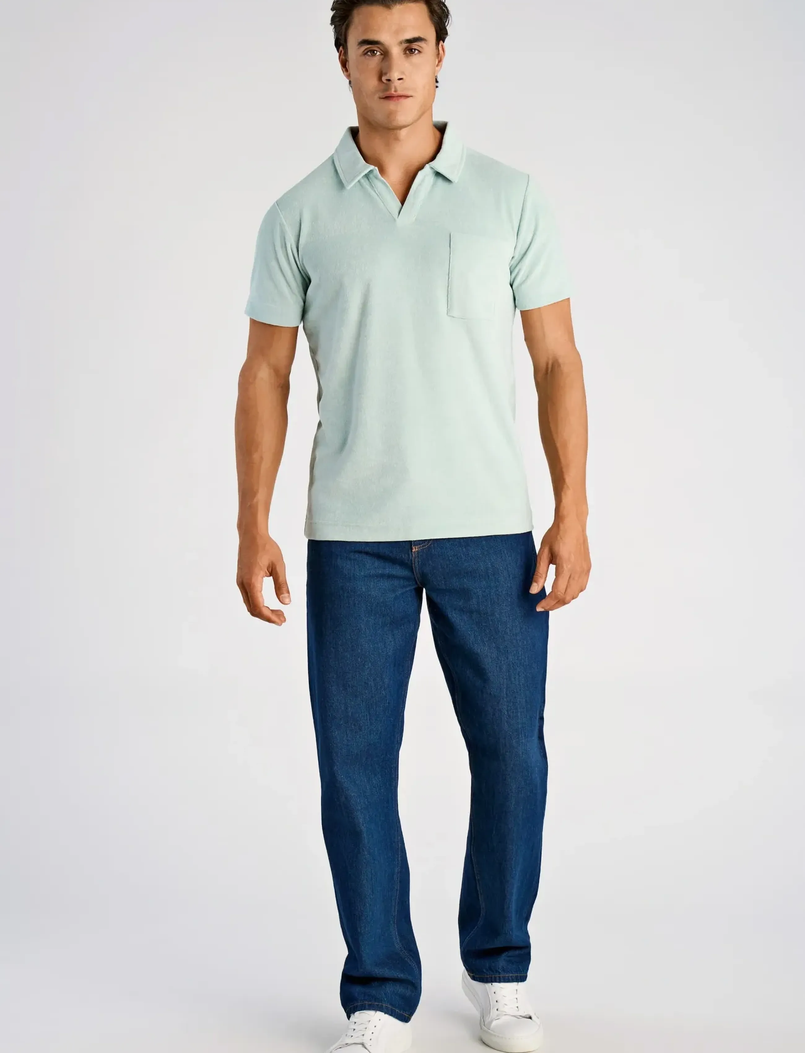 Lindbergh Towel v-neck polo S/S - Kortärmade pikéer - DUSTY AQUA / green