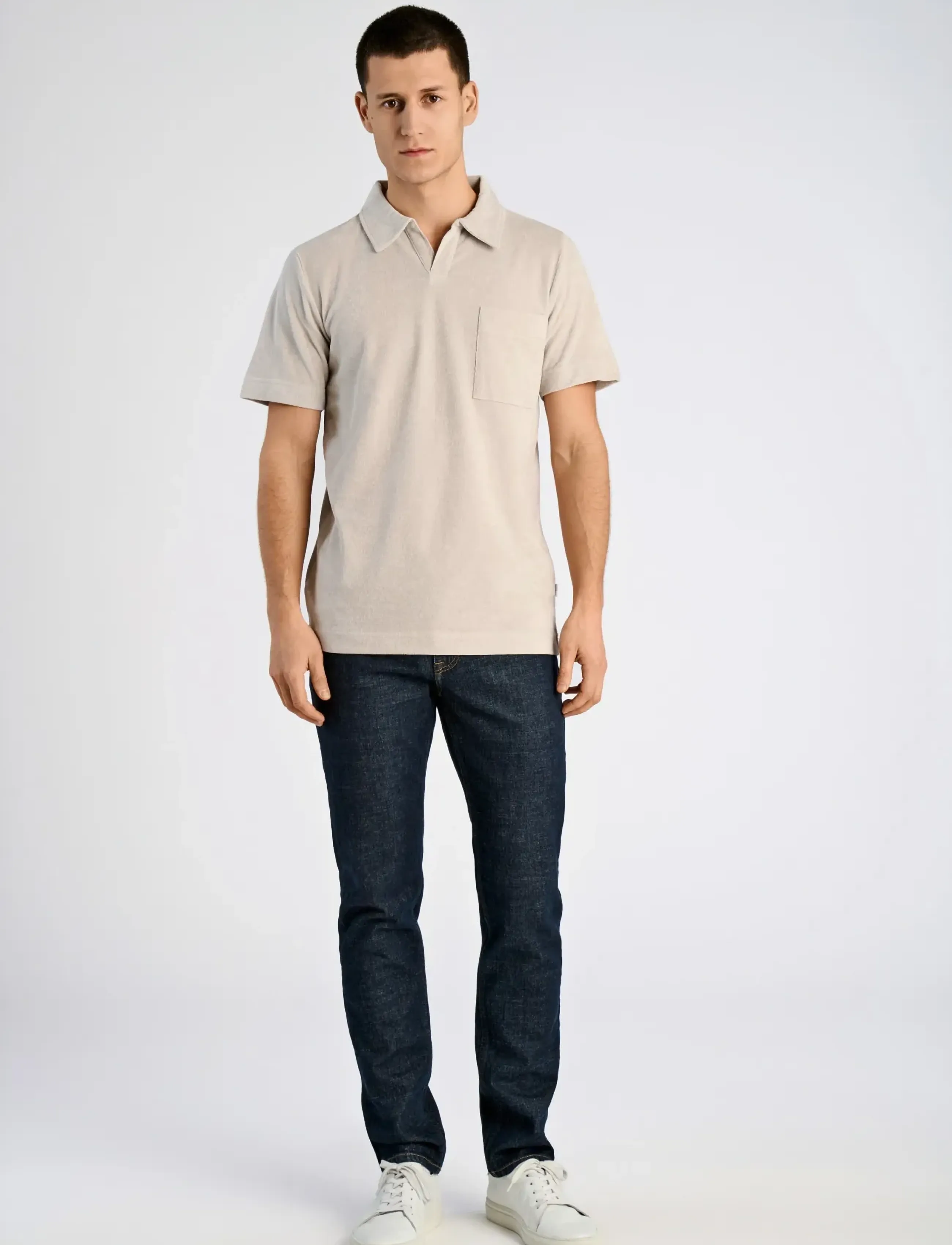 Lindbergh Towel v-neck polo S/S - Poloshirts - FAIR GREY / beige