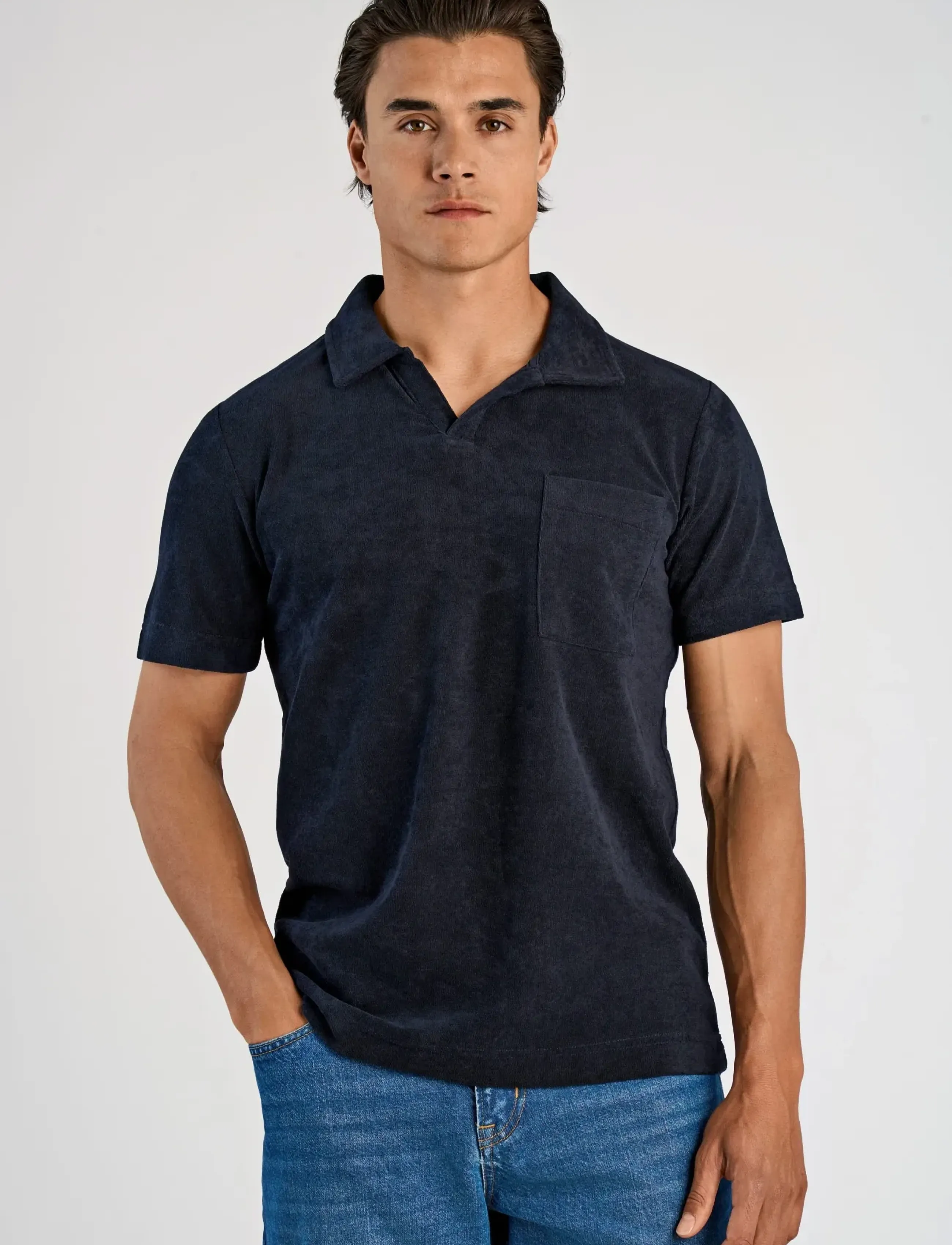 Lindbergh - Towel v-neck polo S/S - kortærmede poloer - navy - 3