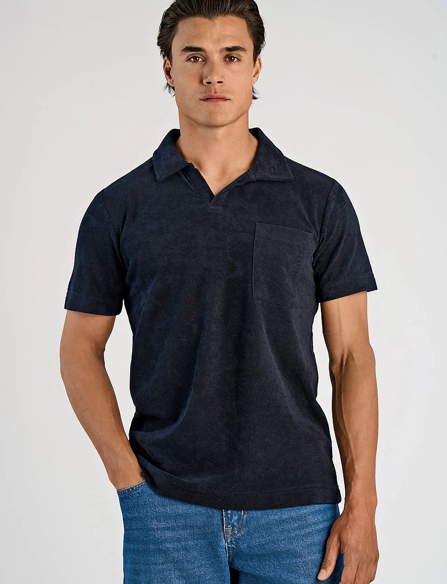 Lindbergh - Towel v-neck polo S/S - kortærmede poloer - navy - 3