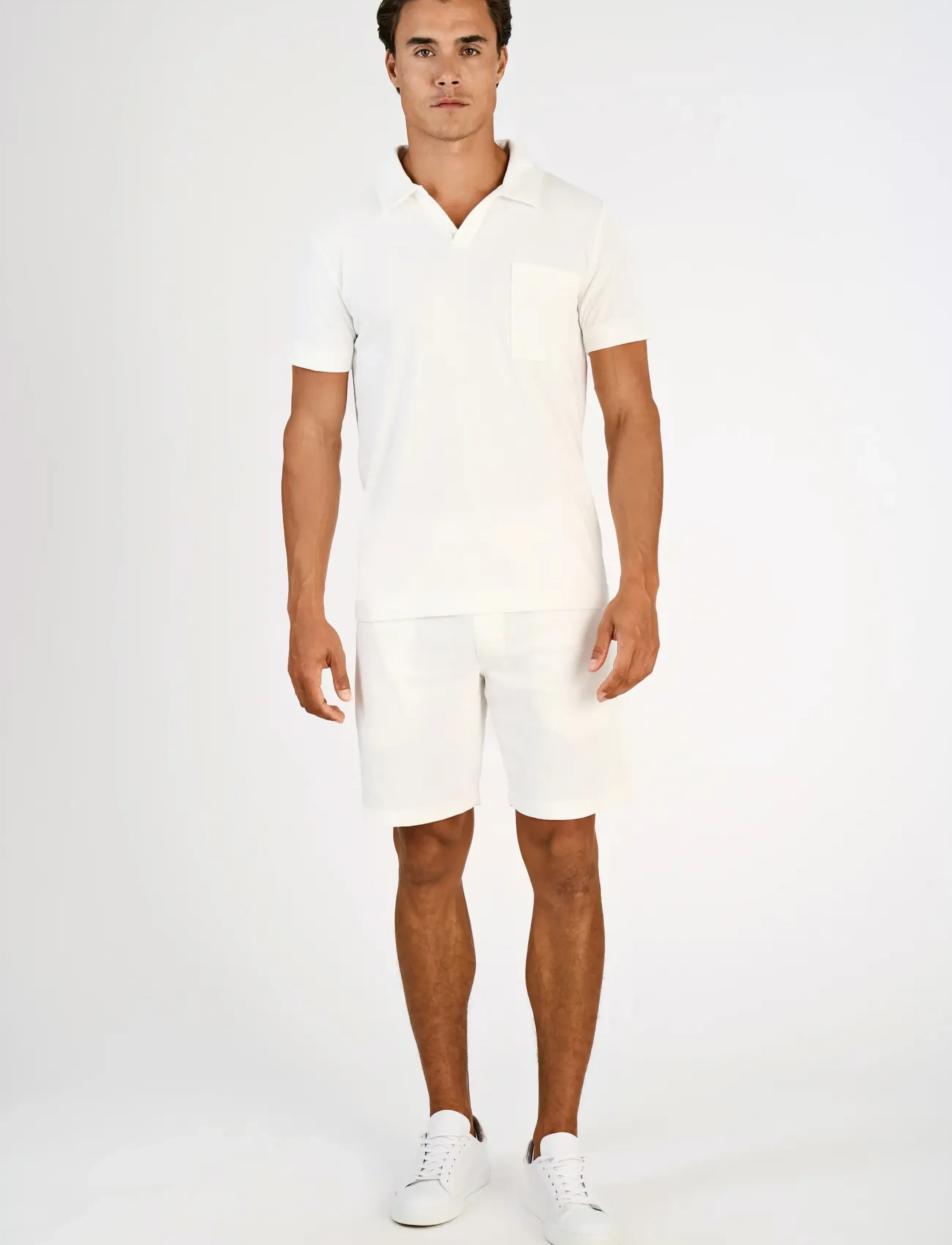 Lindbergh Towel v-neck polo S/S - Poloshirts - OFF WHITE / white