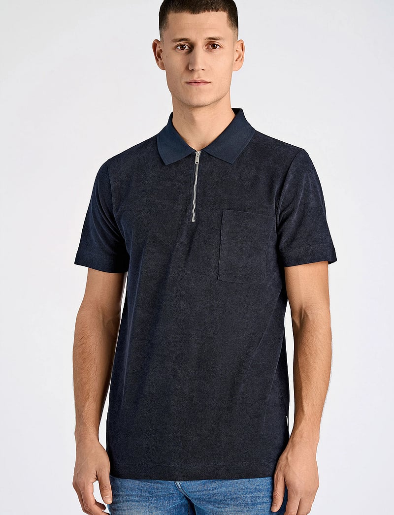 Lindbergh - Terry pique w. zip - kortærmede poloer - navy - 0
