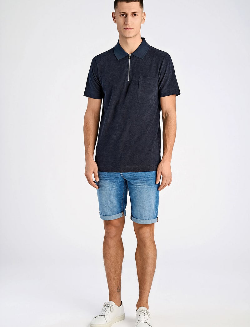 Lindbergh - Terry pique w. zip - kortærmede poloer - navy - 4