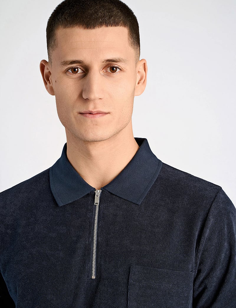 Lindbergh - Terry pique w. zip - kortærmede poloer - navy - 5