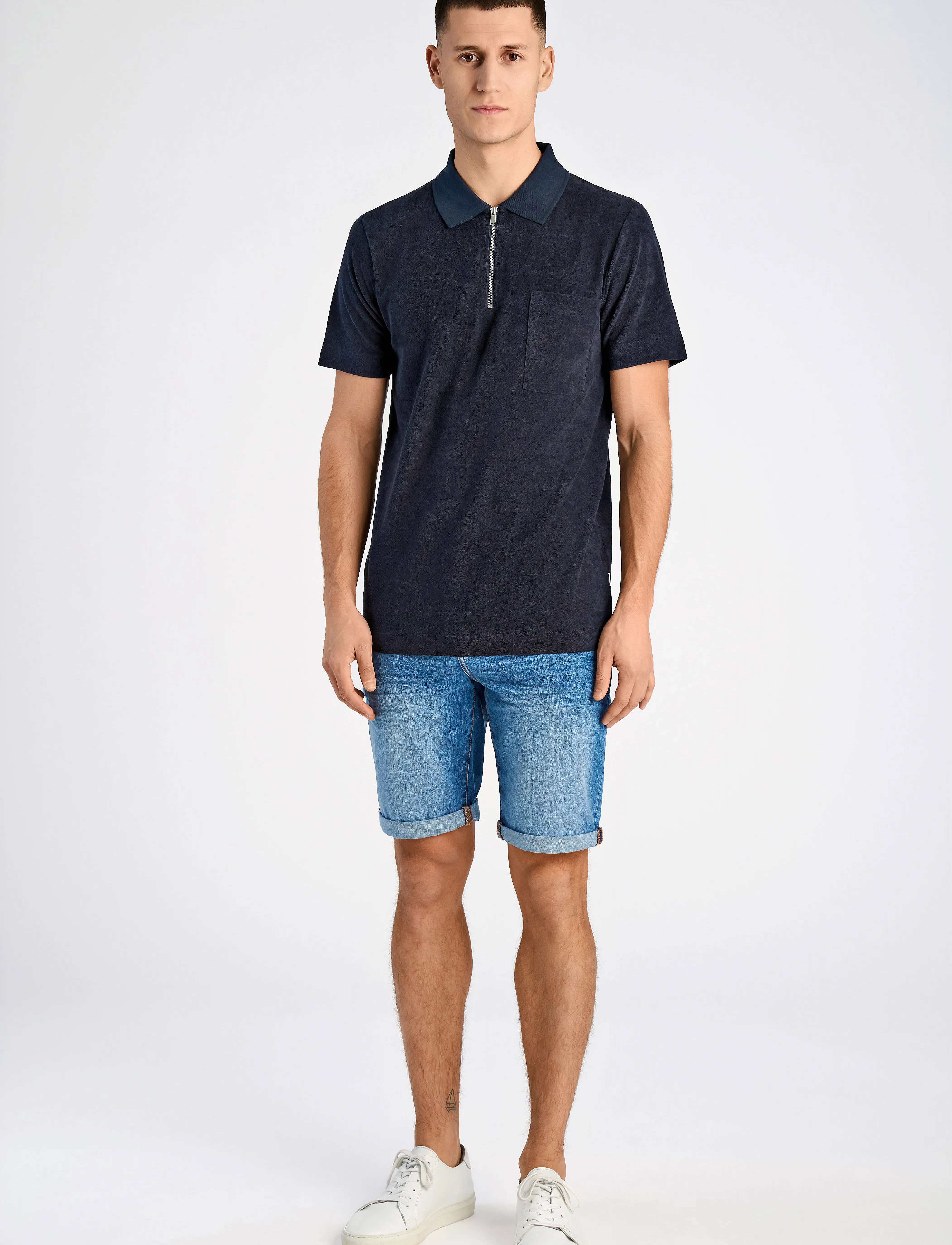 Lindbergh - Terry pique w. zip - kortärmade pikéer - navy - 4