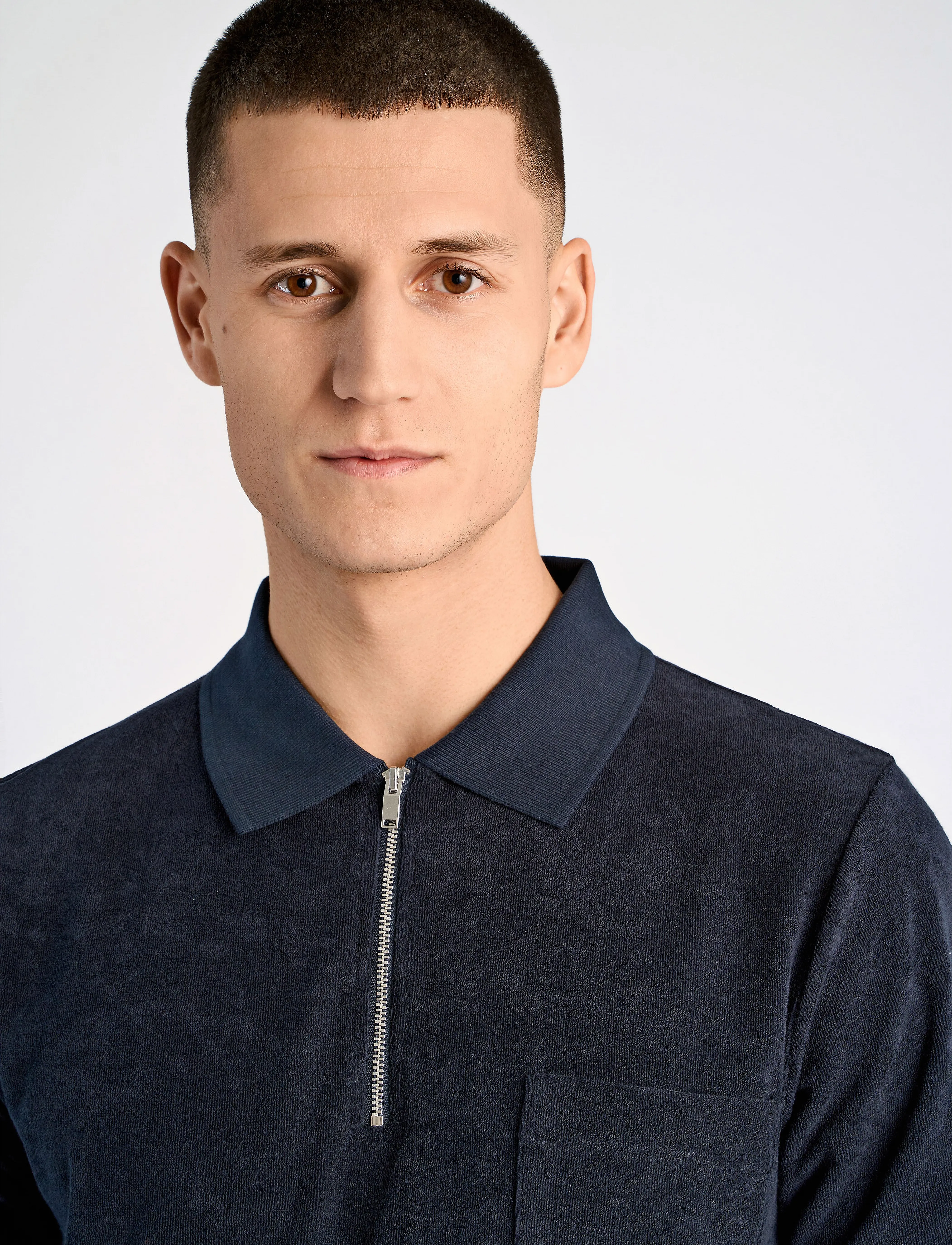Lindbergh - Terry pique w. zip - kortärmade pikéer - navy - 5