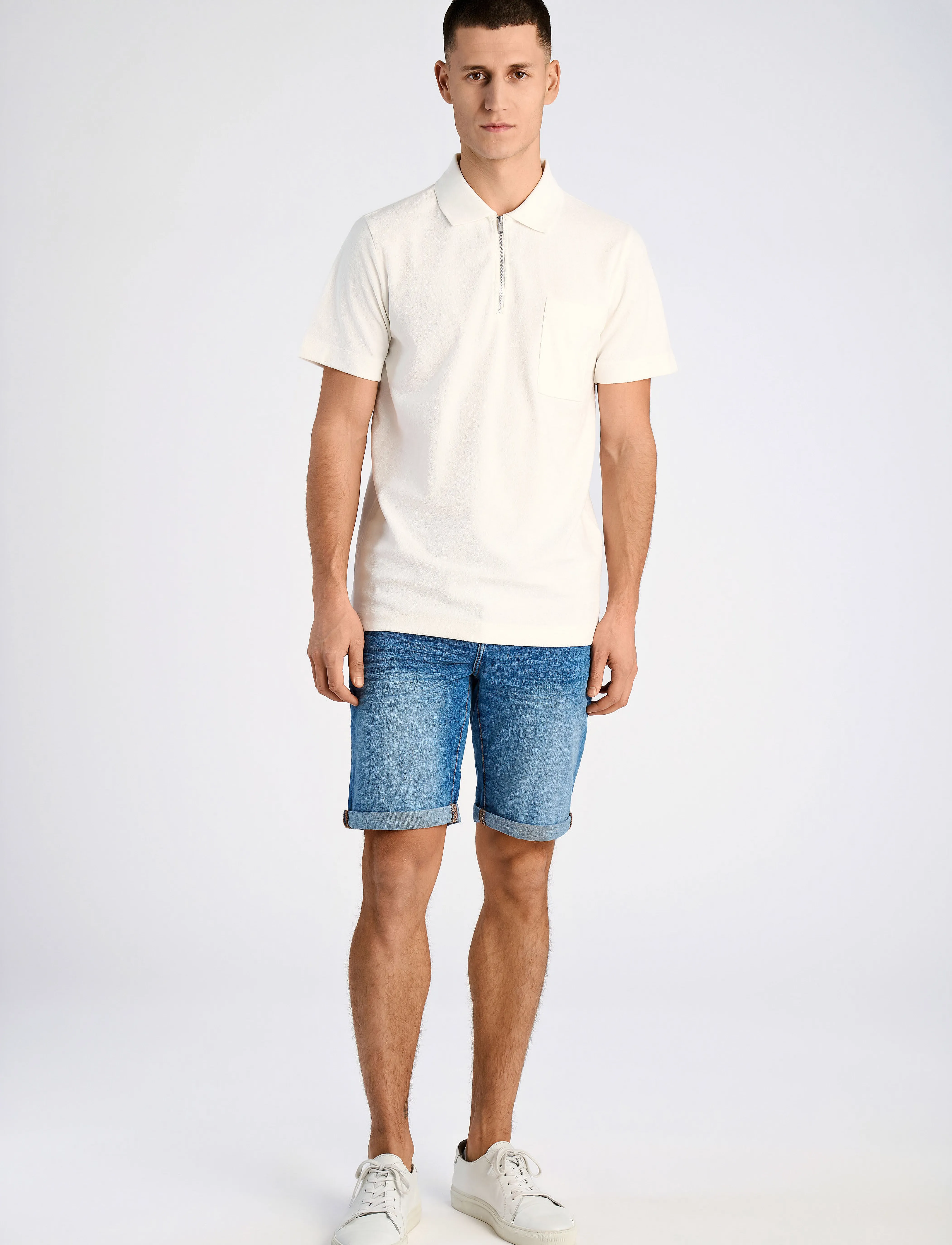 Lindbergh - Terry pique w. zip - laveste priser - pearl white - 4