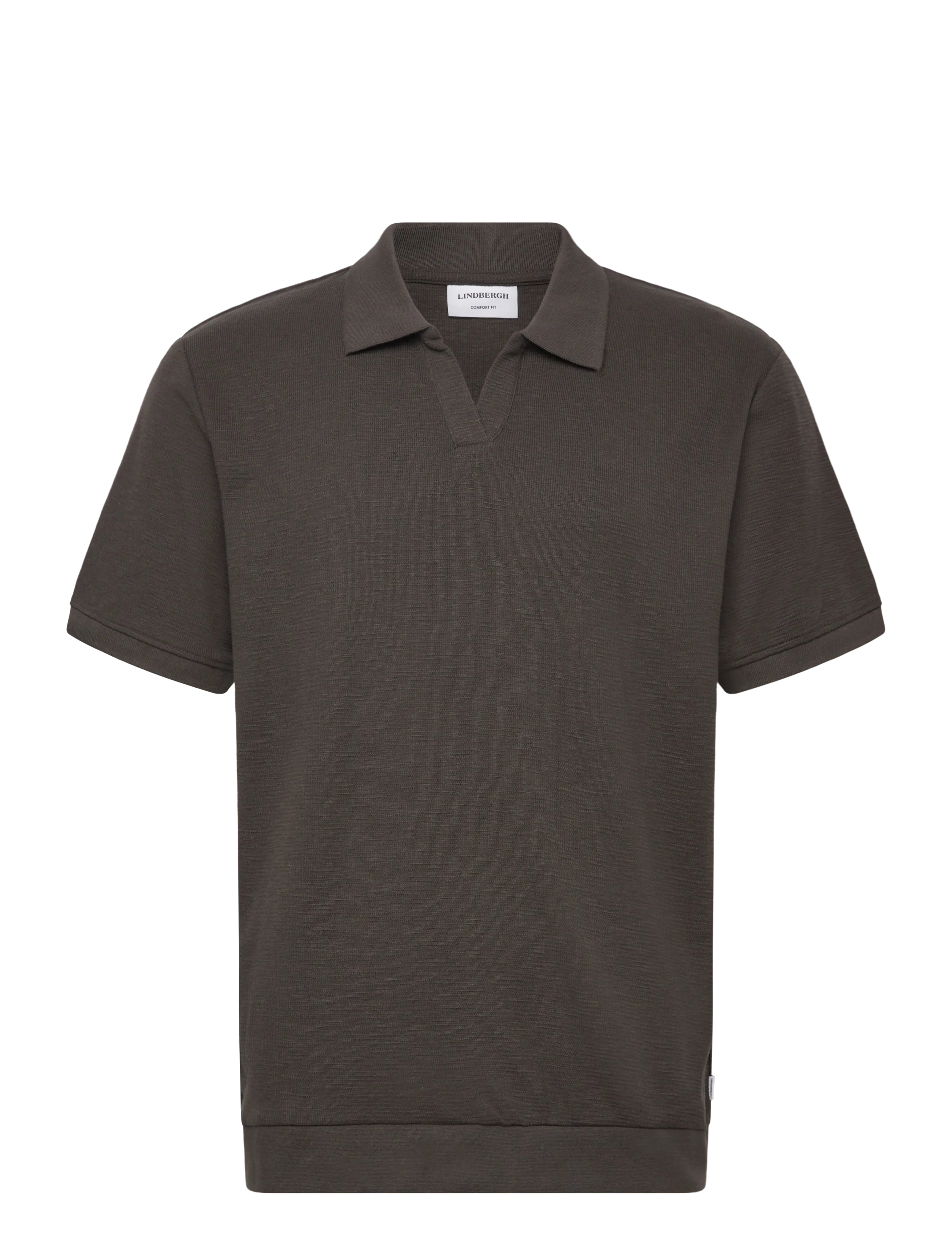 Lindbergh Open collar structure rib polo - Poloshirts - EBONY BROWN / brown