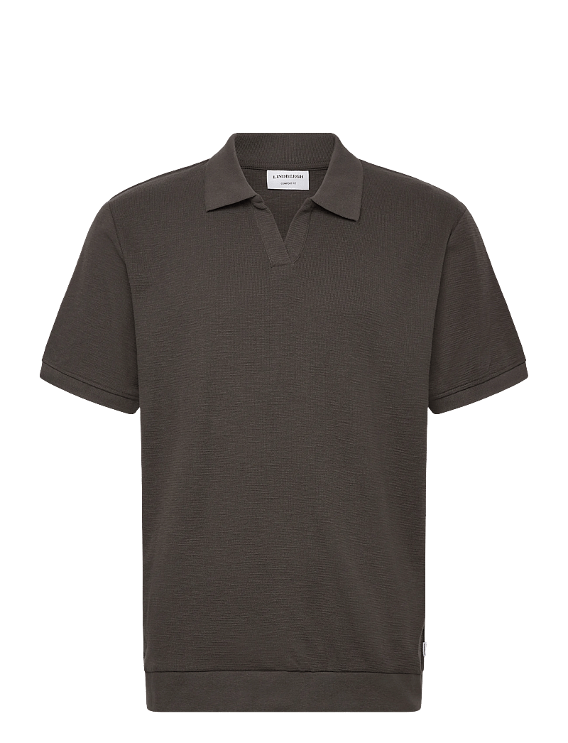 Lindbergh - Open collar structure rib polo - kurzärmelig - ebony brown - 1