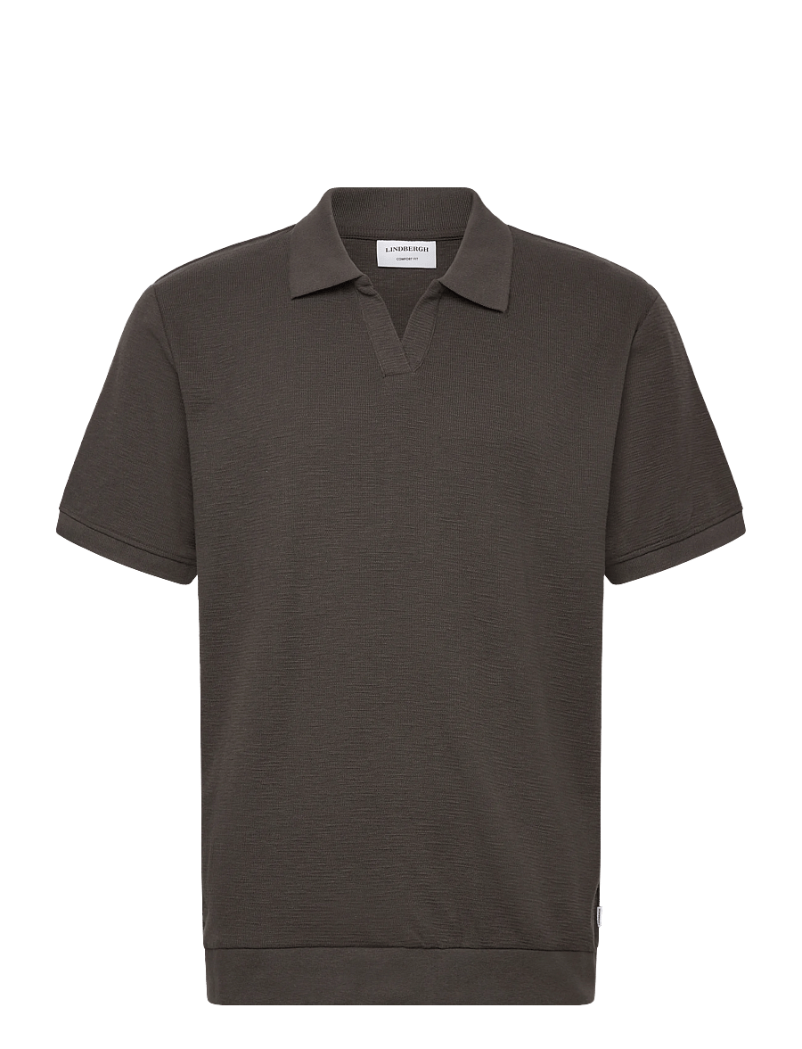 Lindbergh - Open collar structure rib polo - kurzärmelig - ebony brown - 1