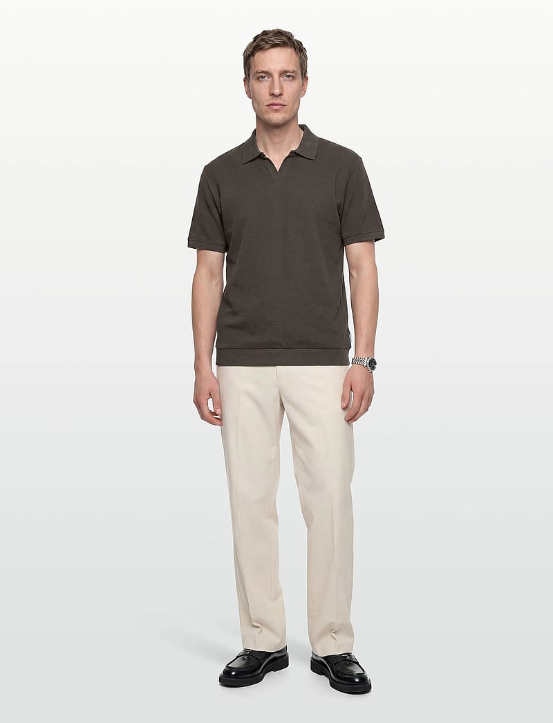 Lindbergh - Open collar structure rib polo - kurzärmelig - ebony brown - 0