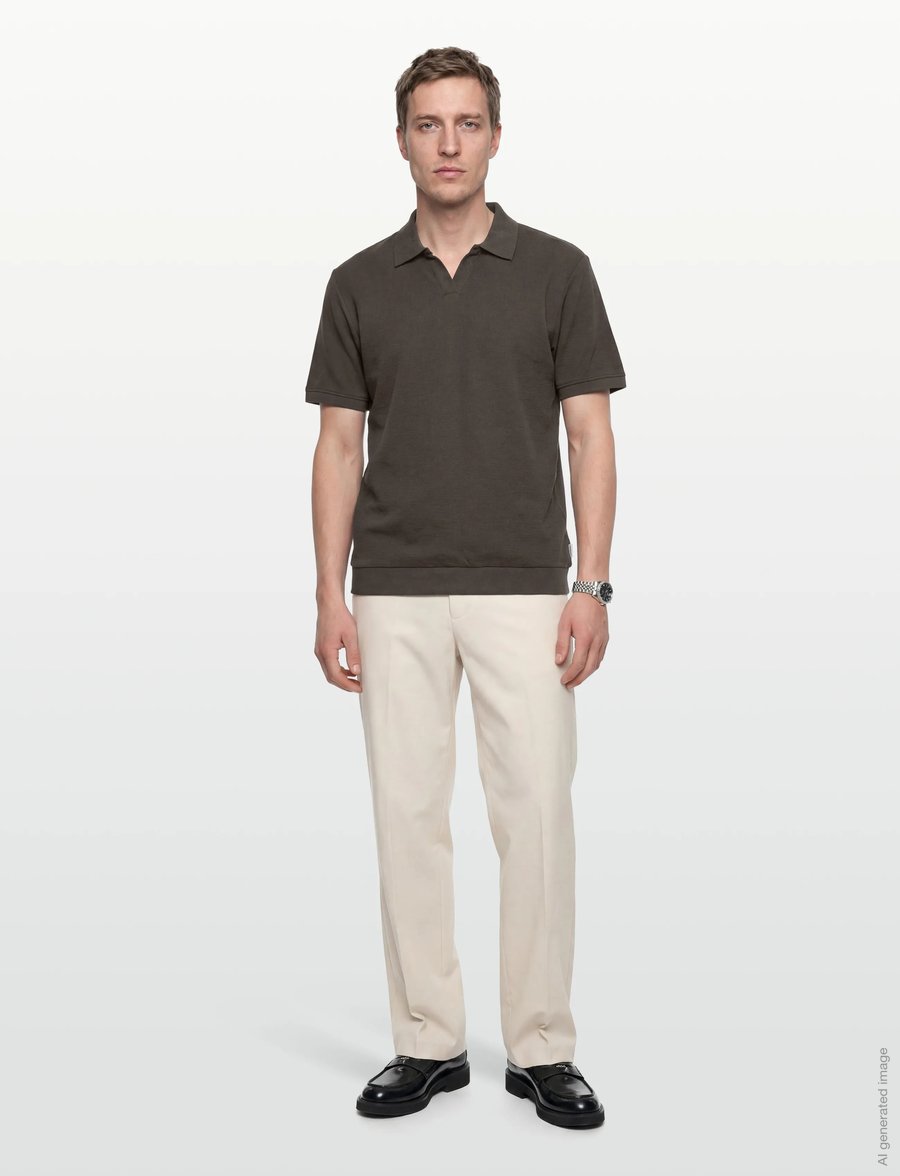 Lindbergh - Open collar structure rib polo - kurzärmelig - ebony brown - 0