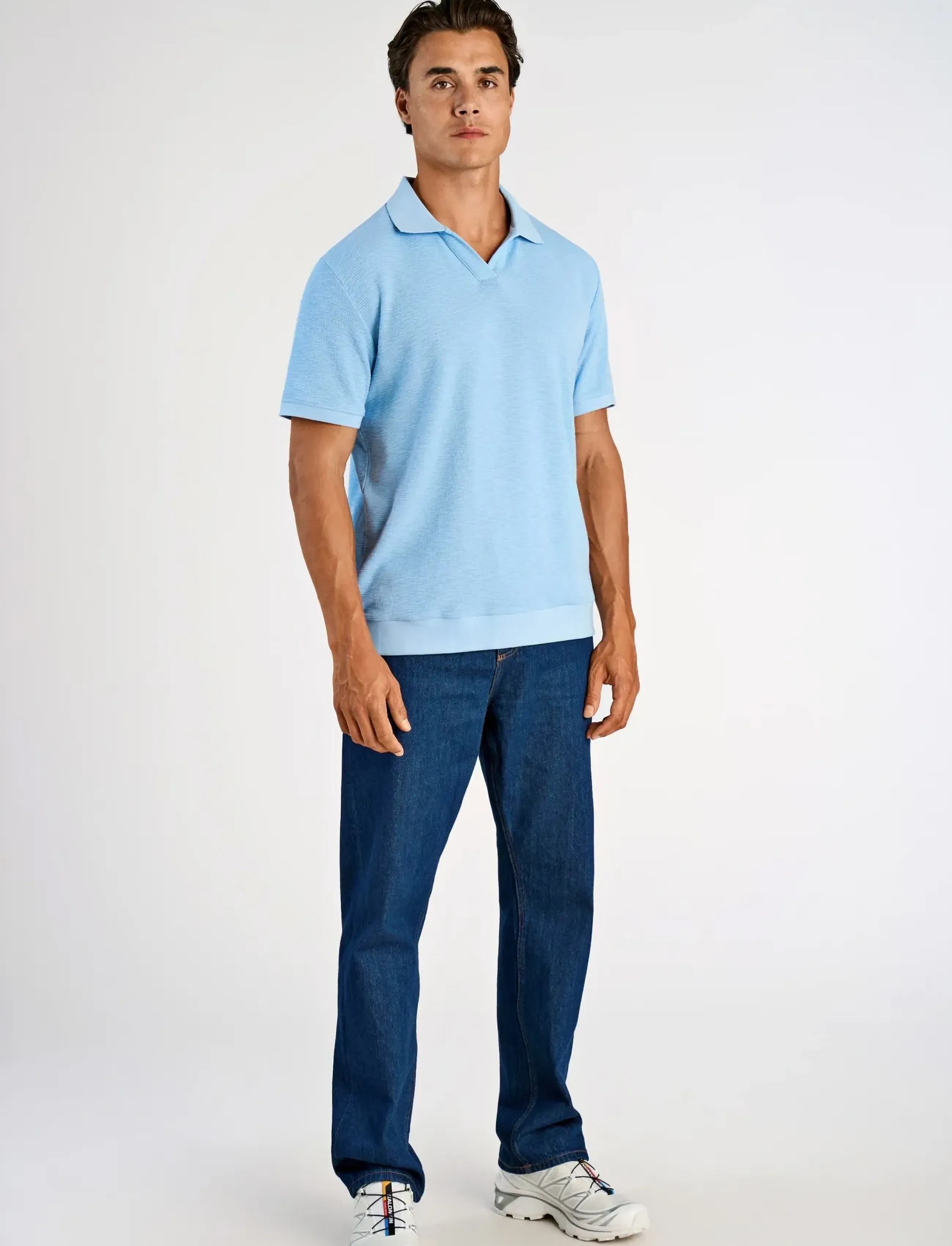 Open Collar Structure Rib Polo