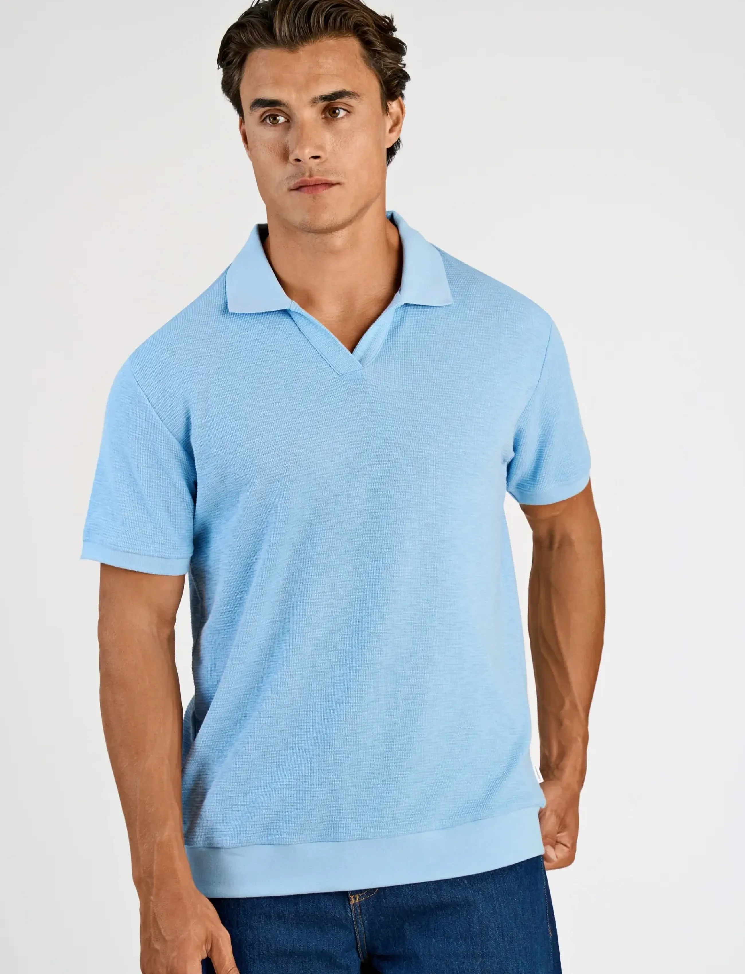 Open Collar Structure Rib Polo 2