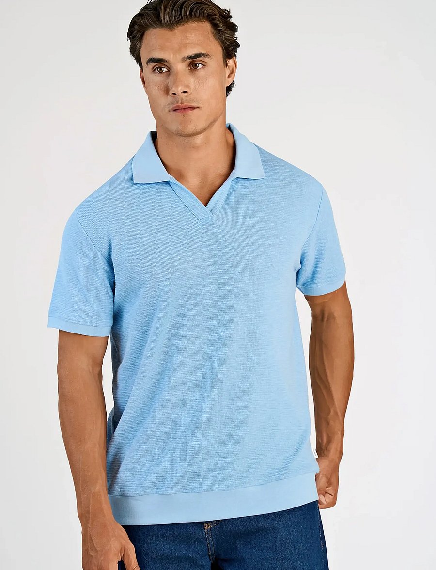 Lindbergh - Open collar structure rib polo - kurzärmelig - lt blue - 3
