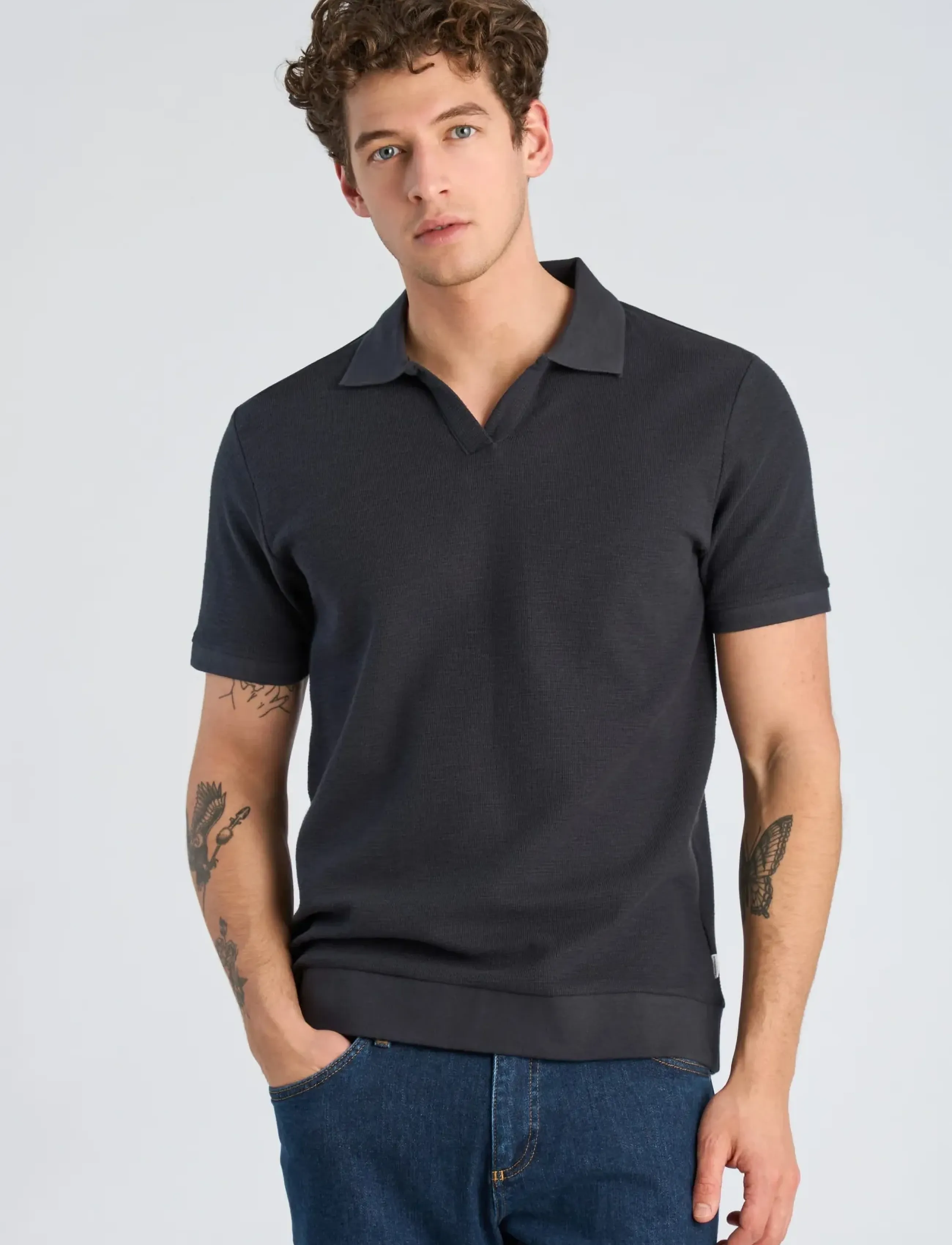 Open Collar Structure Rib Polo 2