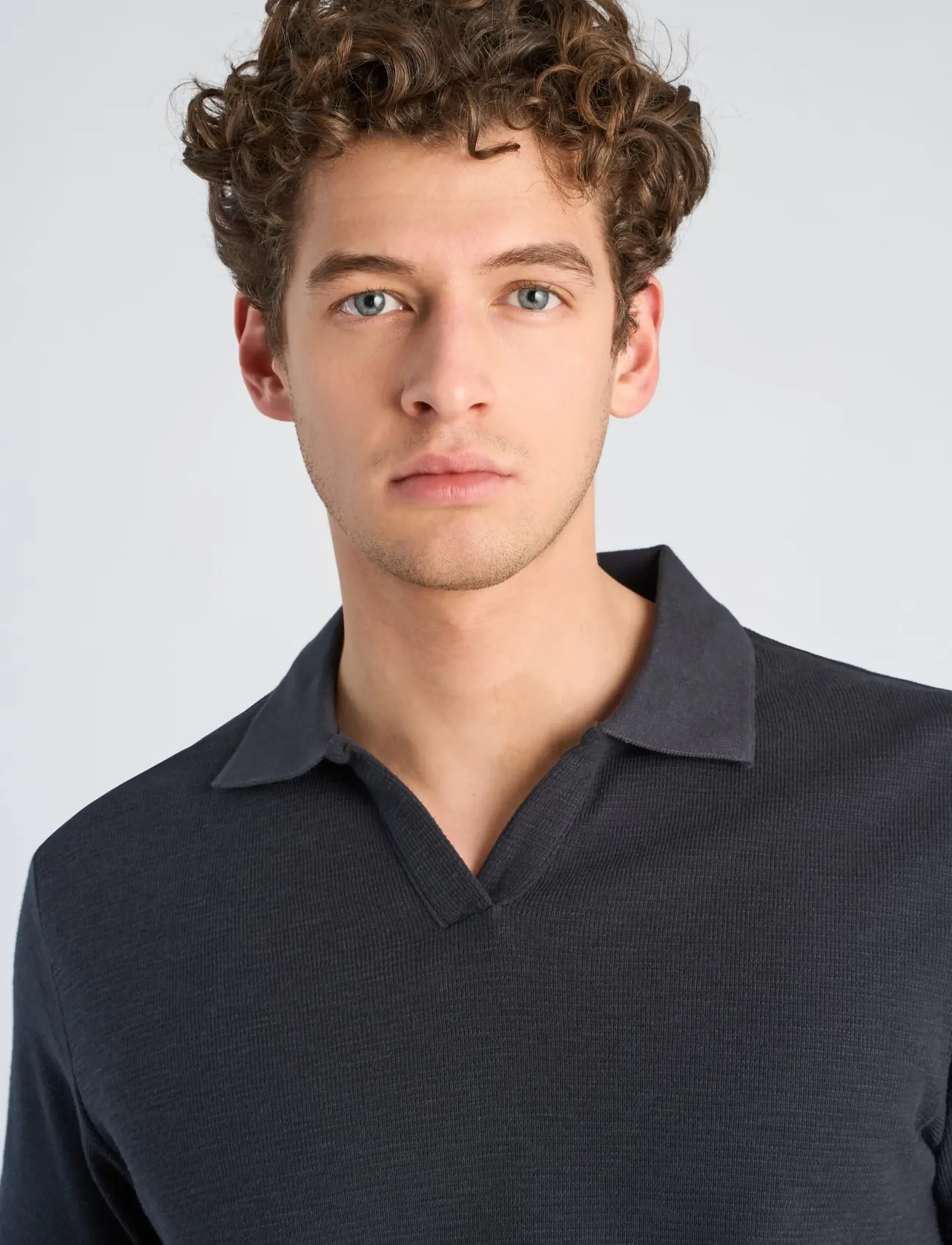 Open Collar Structure Rib Polo 4