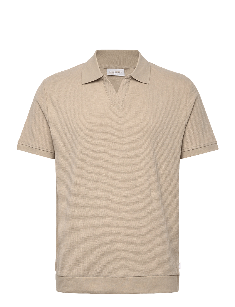 Lindbergh - Open collar structure rib polo - kurzärmelig - stone - 1
