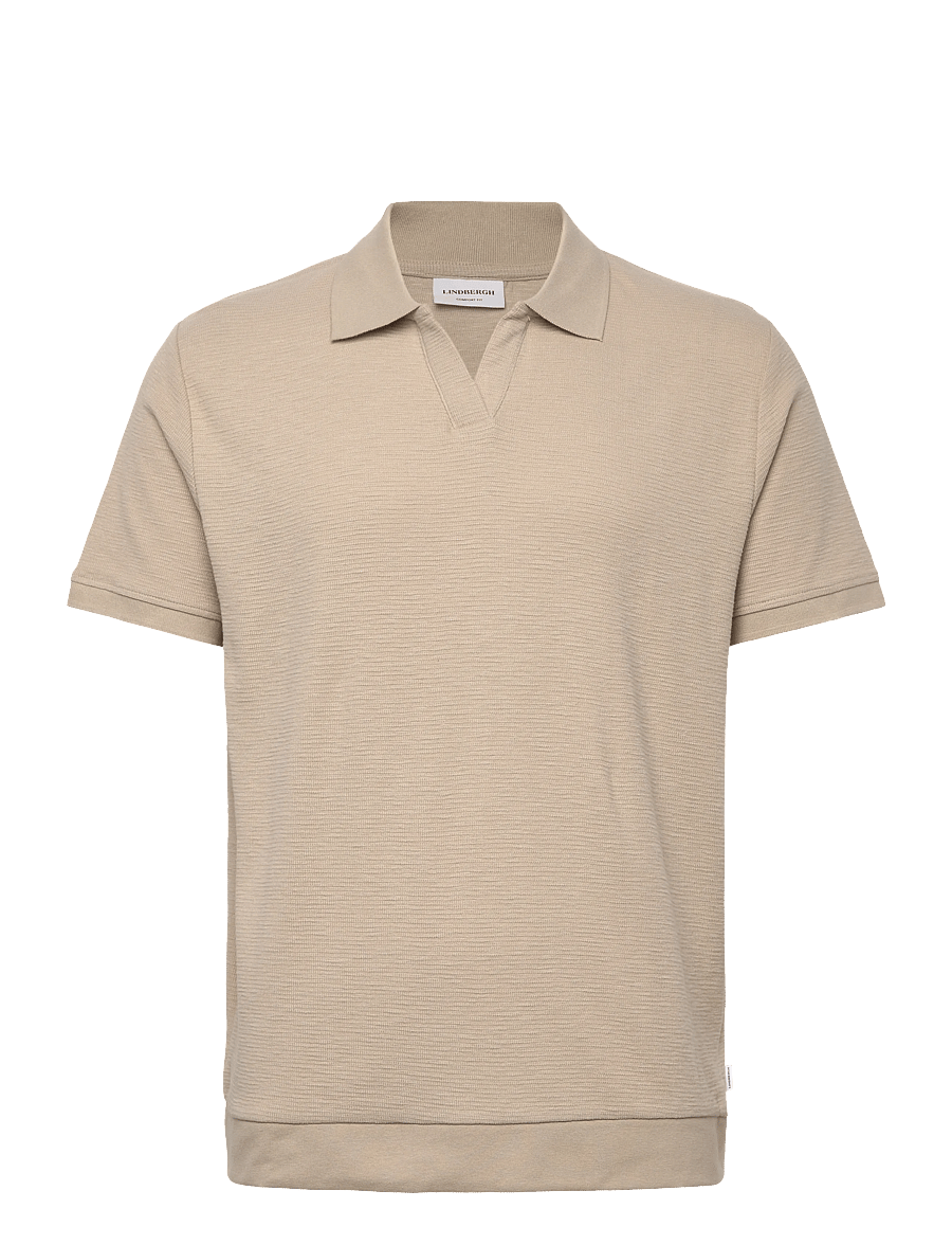 Lindbergh - Open collar structure rib polo - kurzärmelig - stone - 1