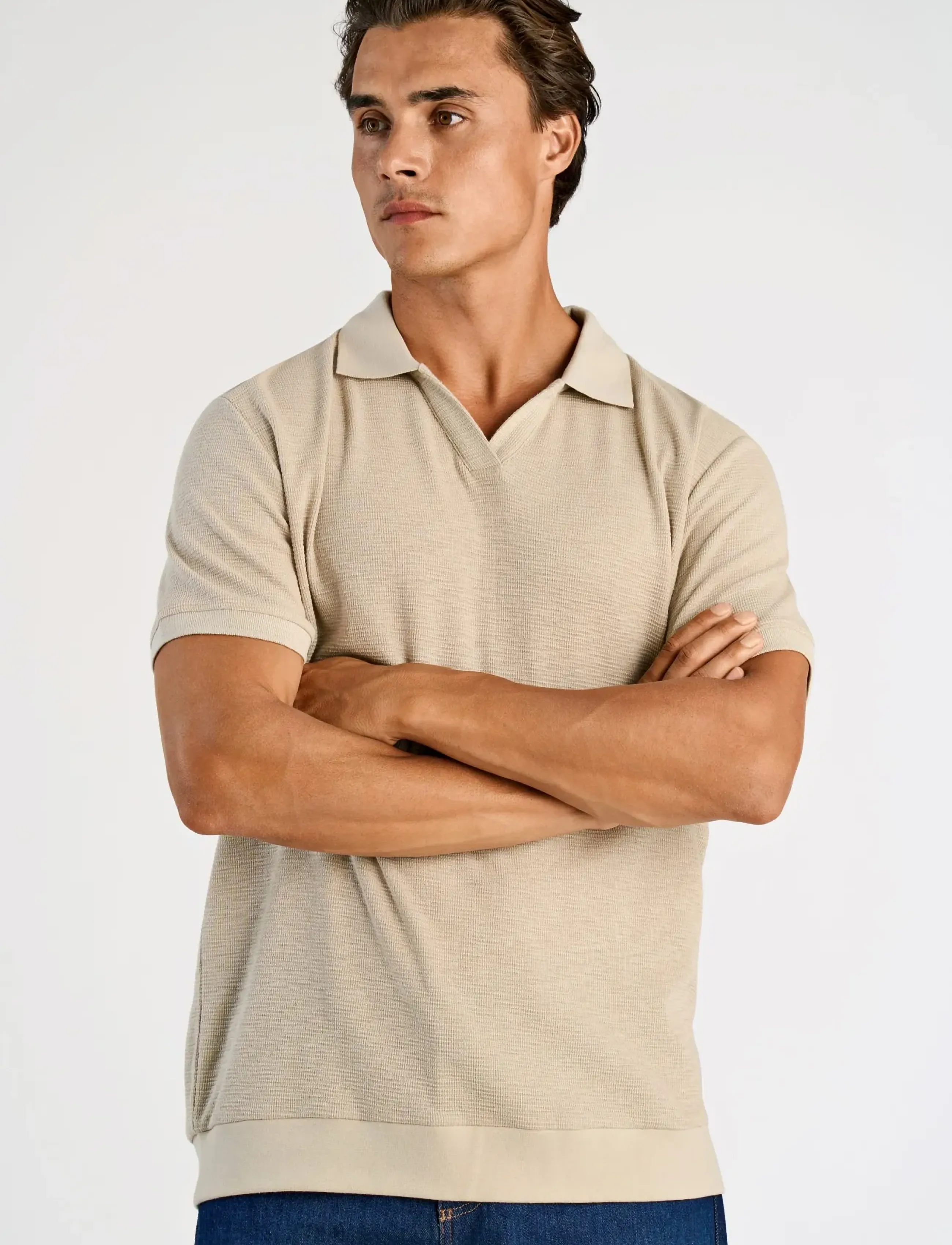 Open Collar Structure Rib Polo 2