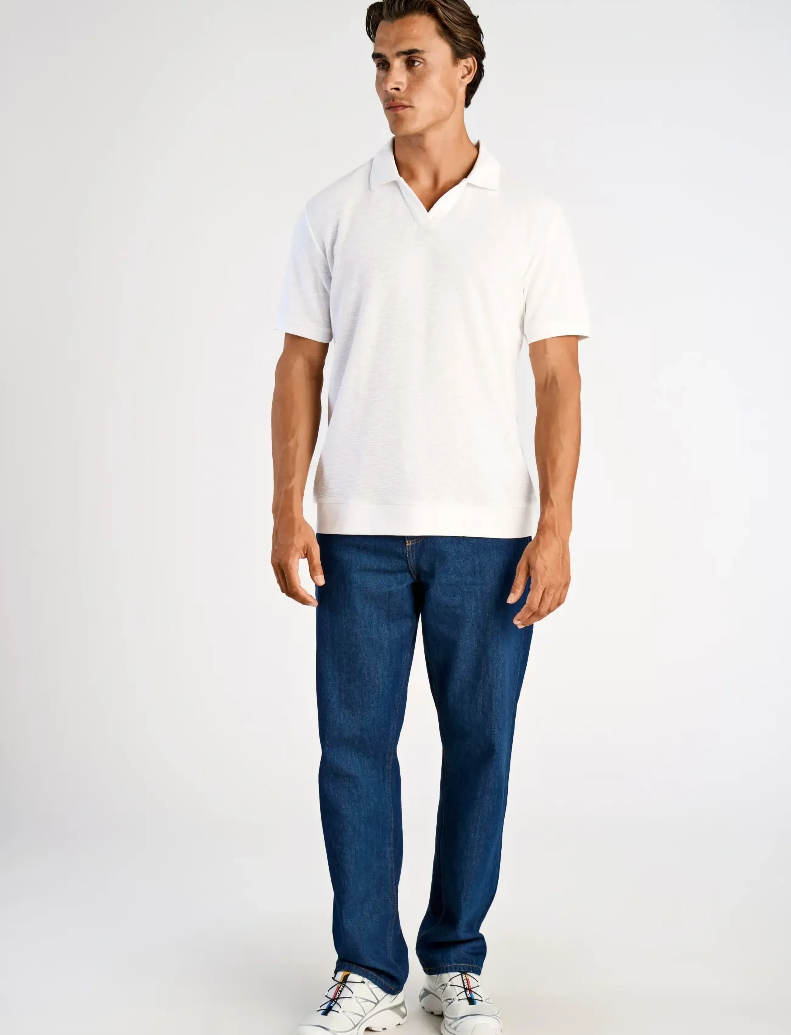 Lindbergh Open Collar Structure Rib Polo, L, White, Poloer > Kortærmede, Herre