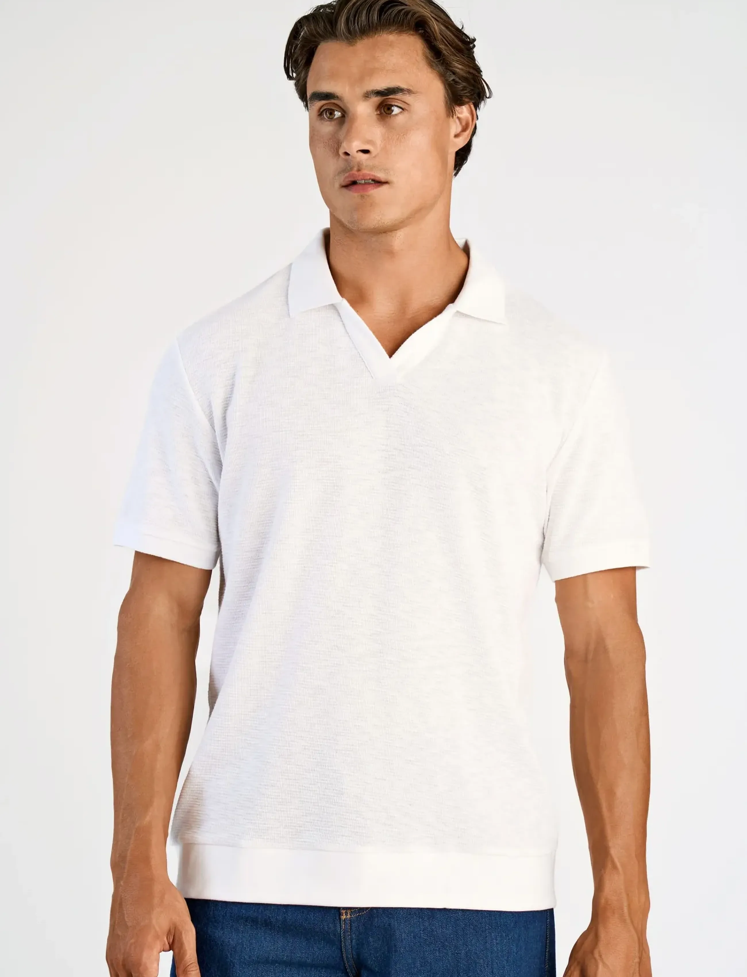 Open Collar Structure Rib Polo 2