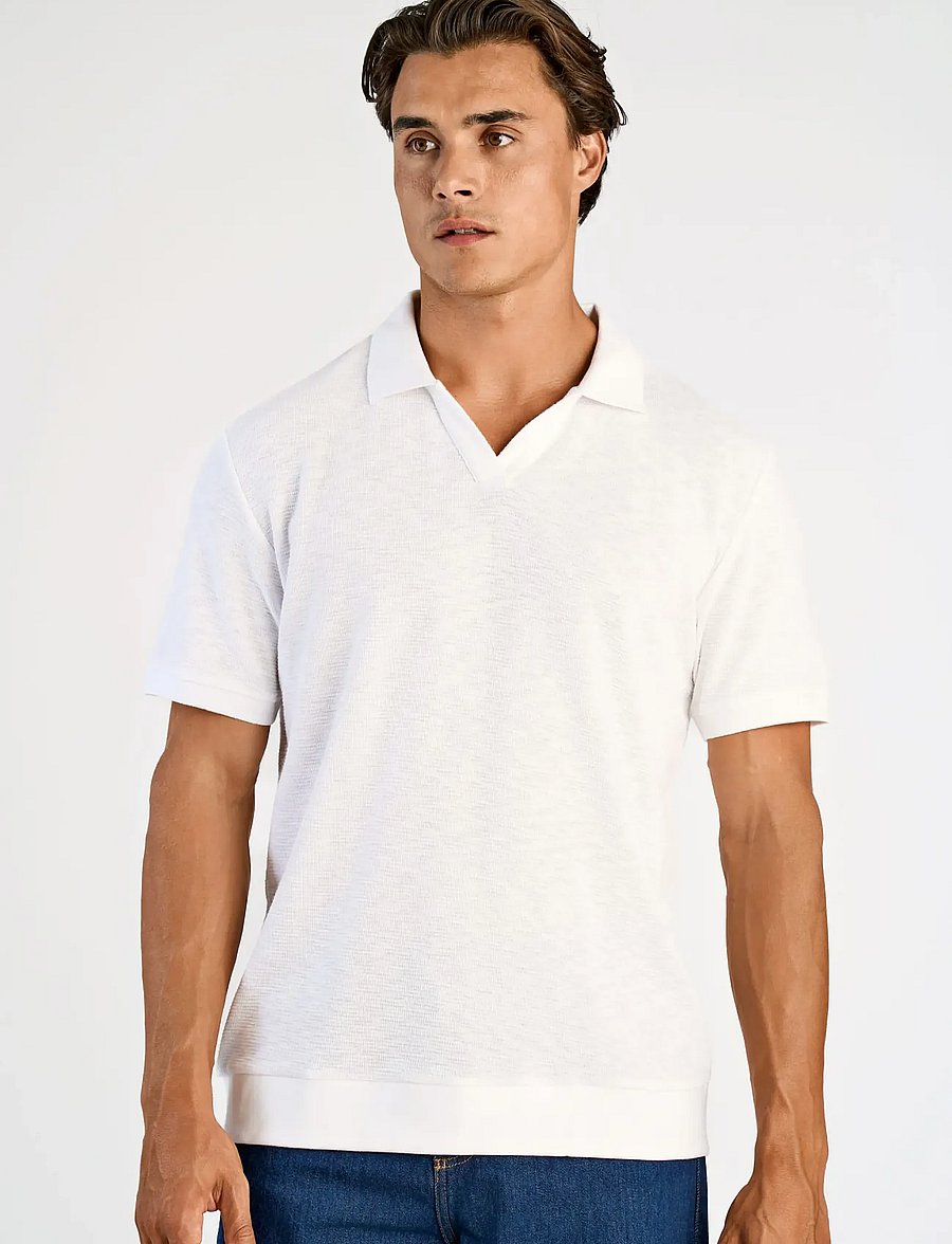 Lindbergh - Open collar structure rib polo - kurzärmelig - white - 3