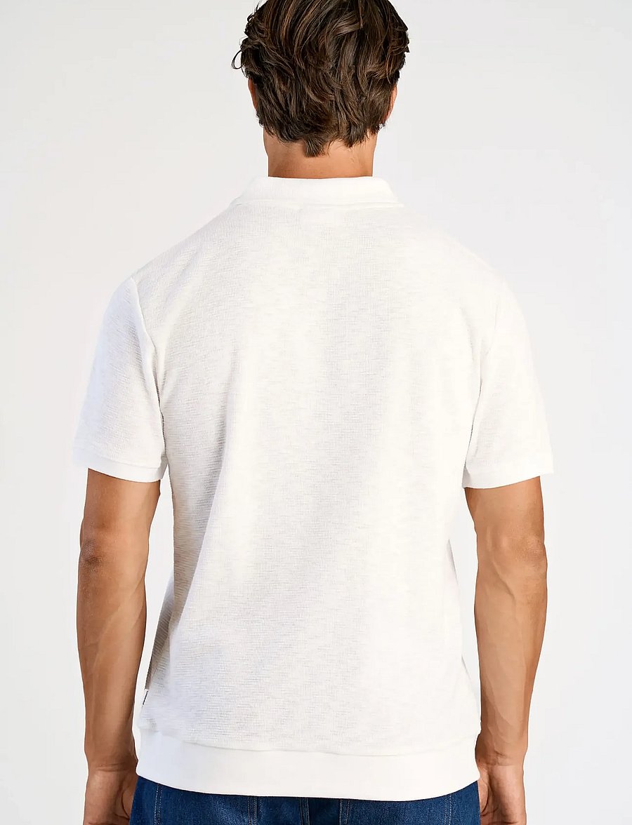 Lindbergh - Open collar structure rib polo - kurzärmelig - white - 4