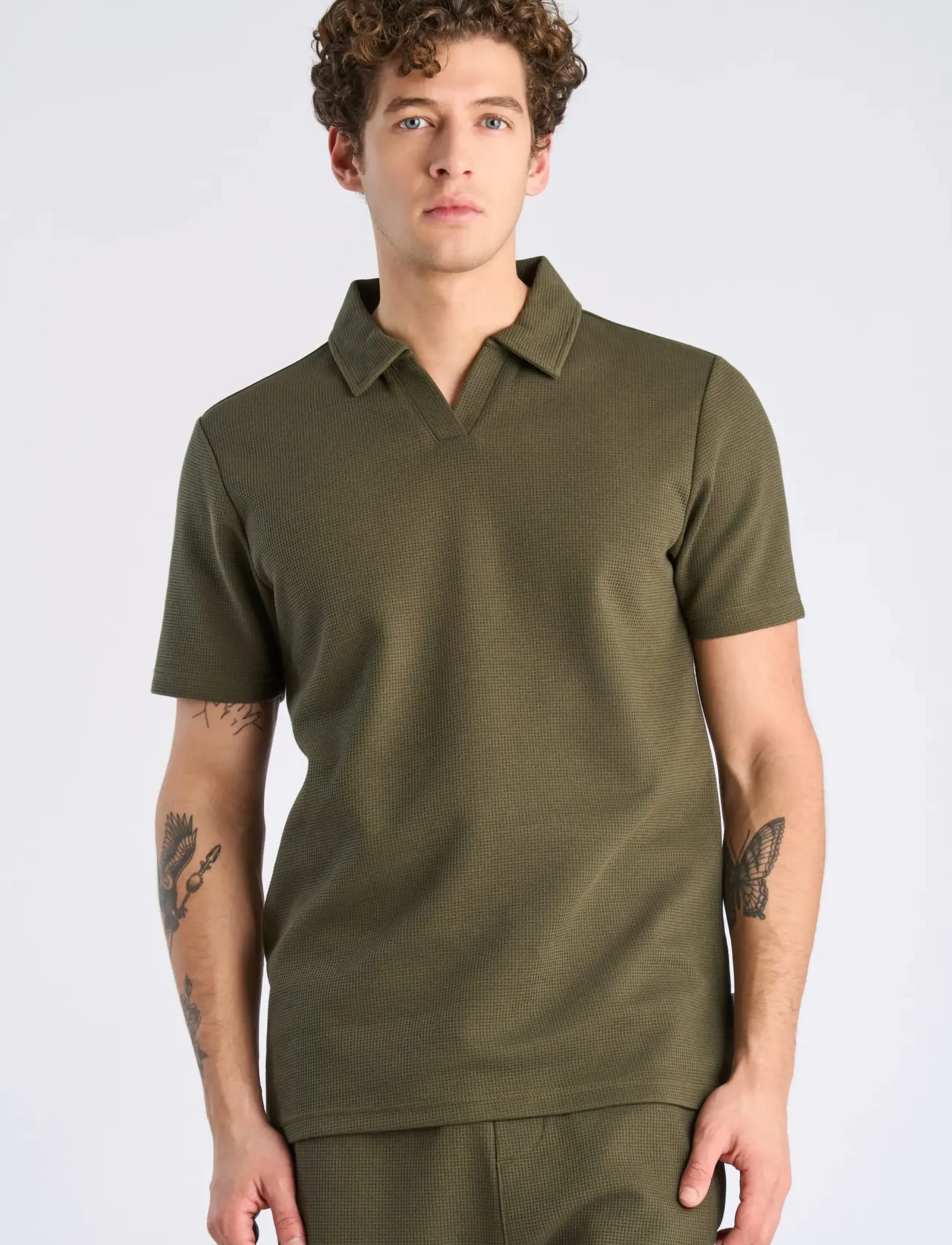 Lindbergh - Waffle polo split neck - lühikeste varrukatega polod - army - 3