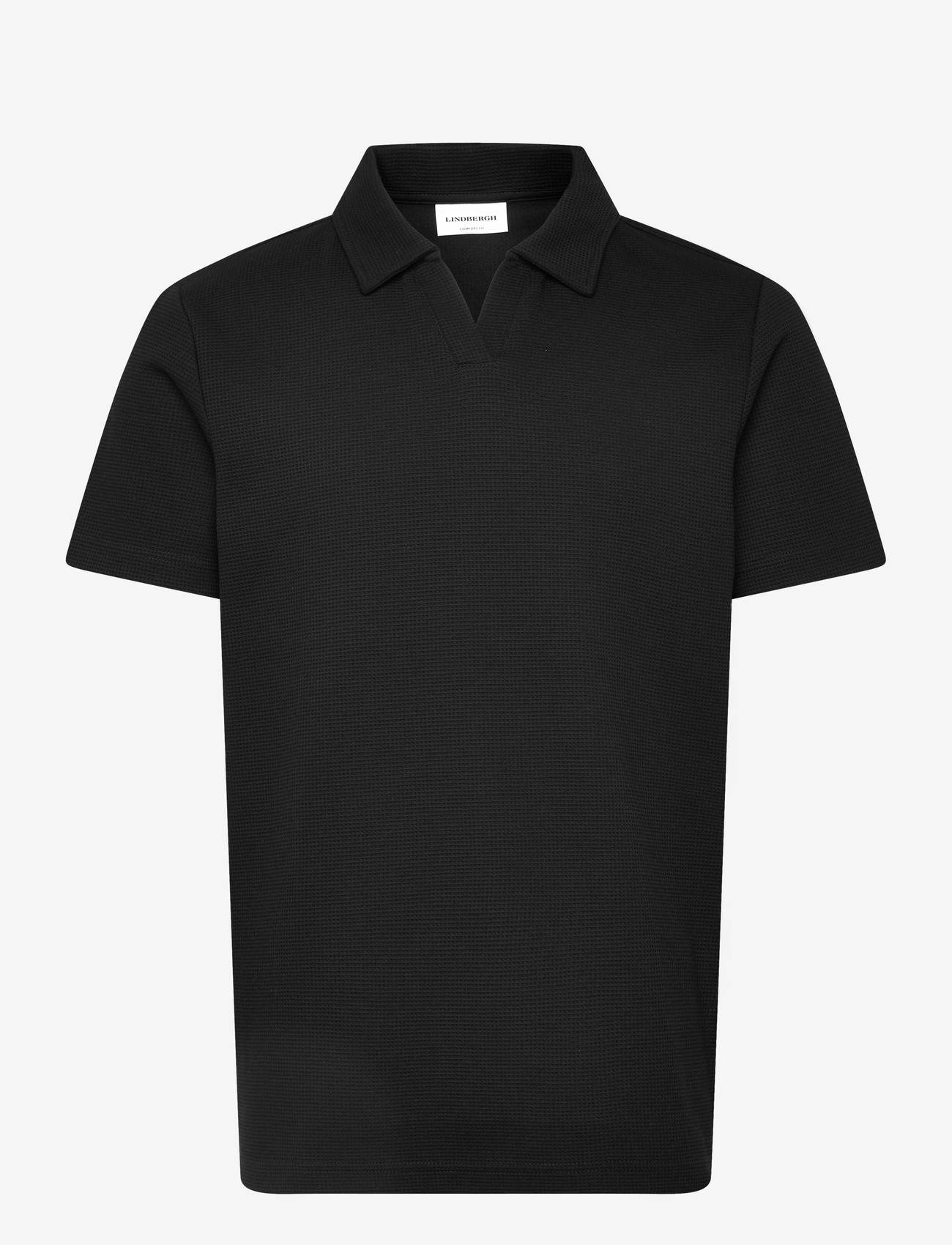 Lindbergh - Waffle polo split neck - kortærmede poloer - black - 1