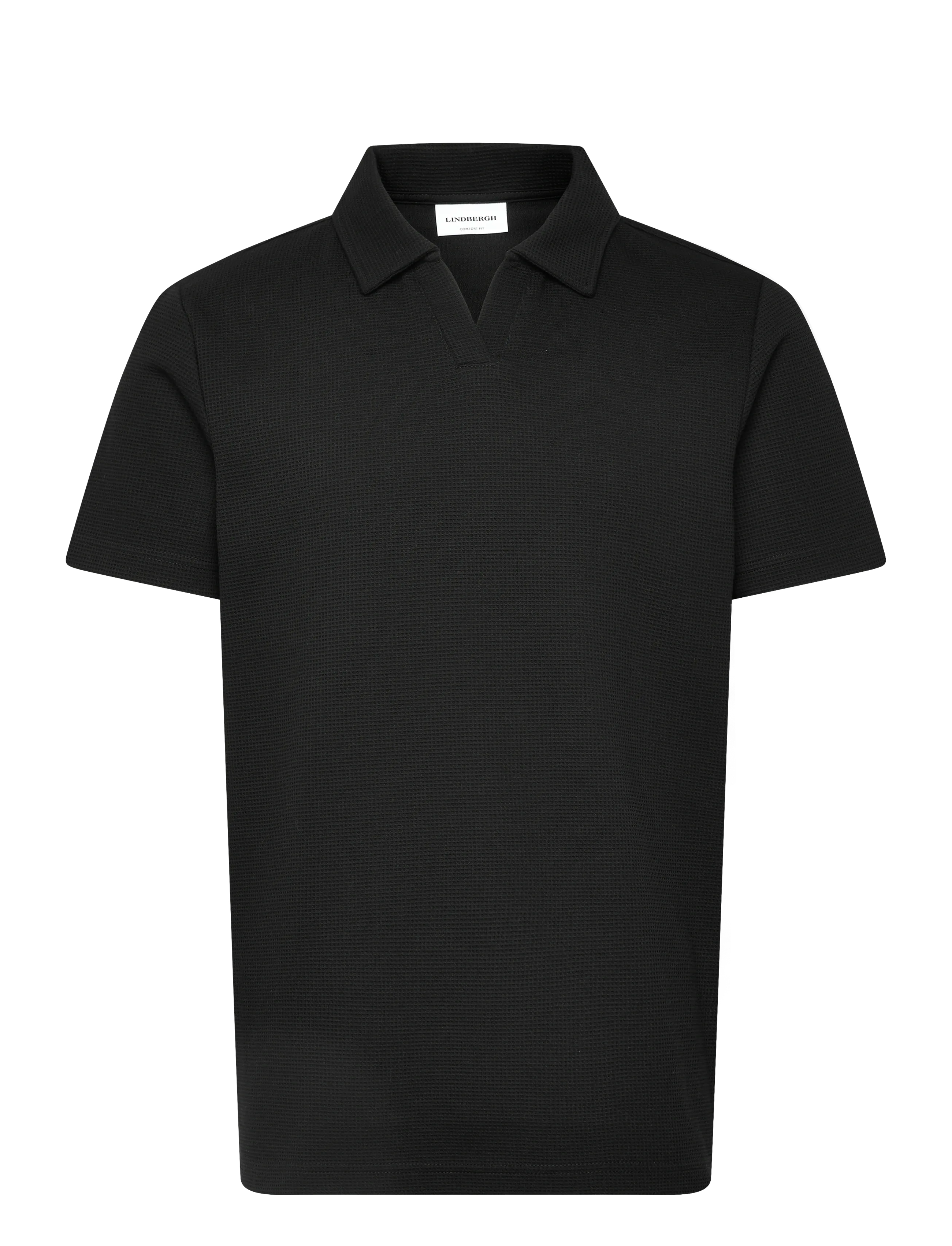 Lindbergh Waffle polo split neck - Booztlet only men - BLACK / black