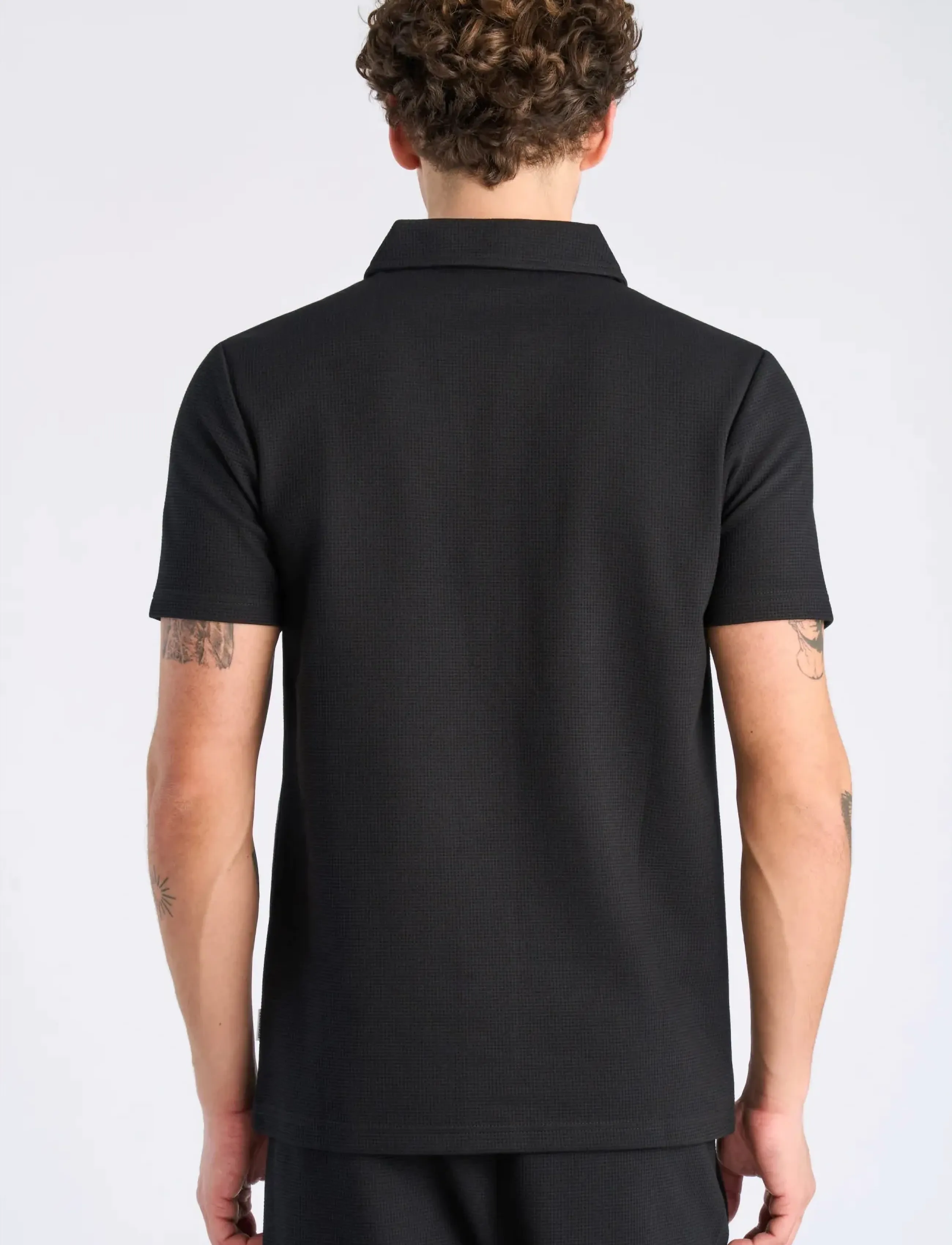 Lindbergh - Waffle polo split neck - short-sleeved polos - black - 4