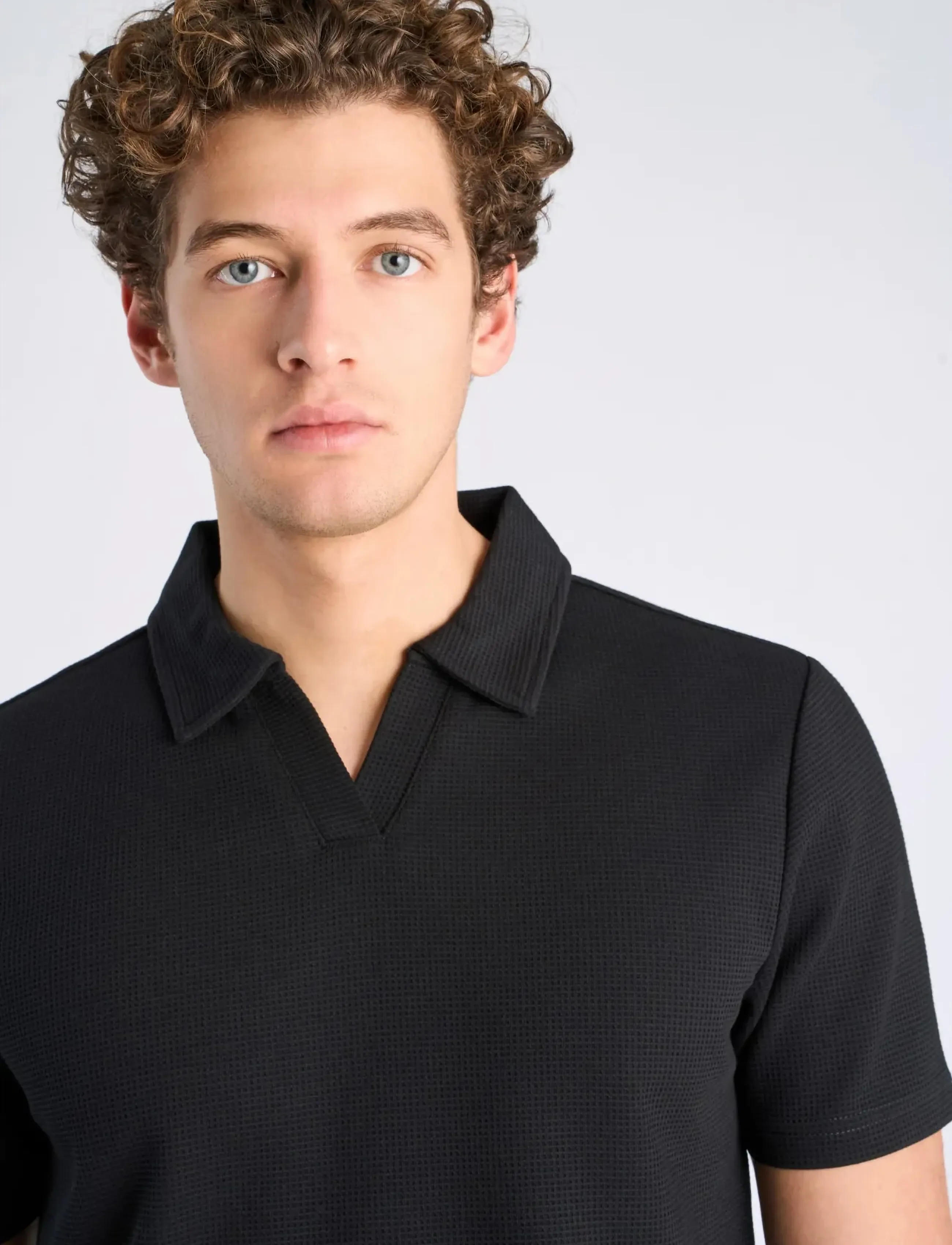 Lindbergh - Waffle polo split neck - short-sleeved polos - black - 5