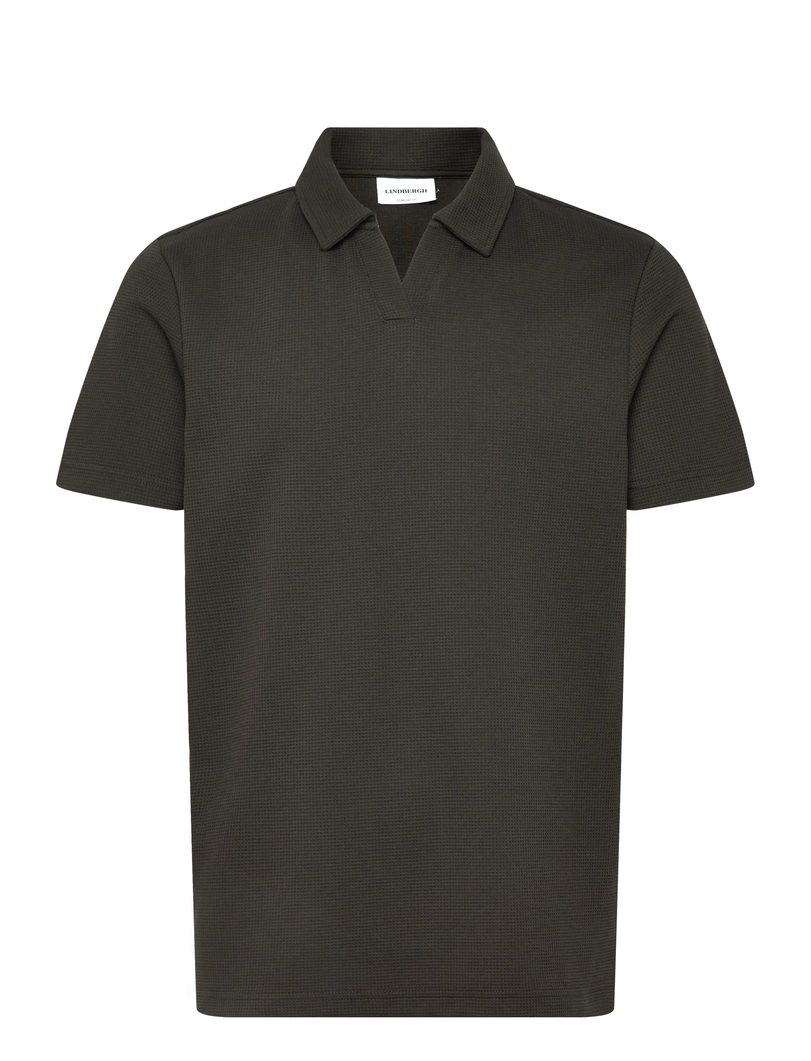 Lindbergh Waffle polo split neck - Booztlet only men - EBONY BROWN / brown