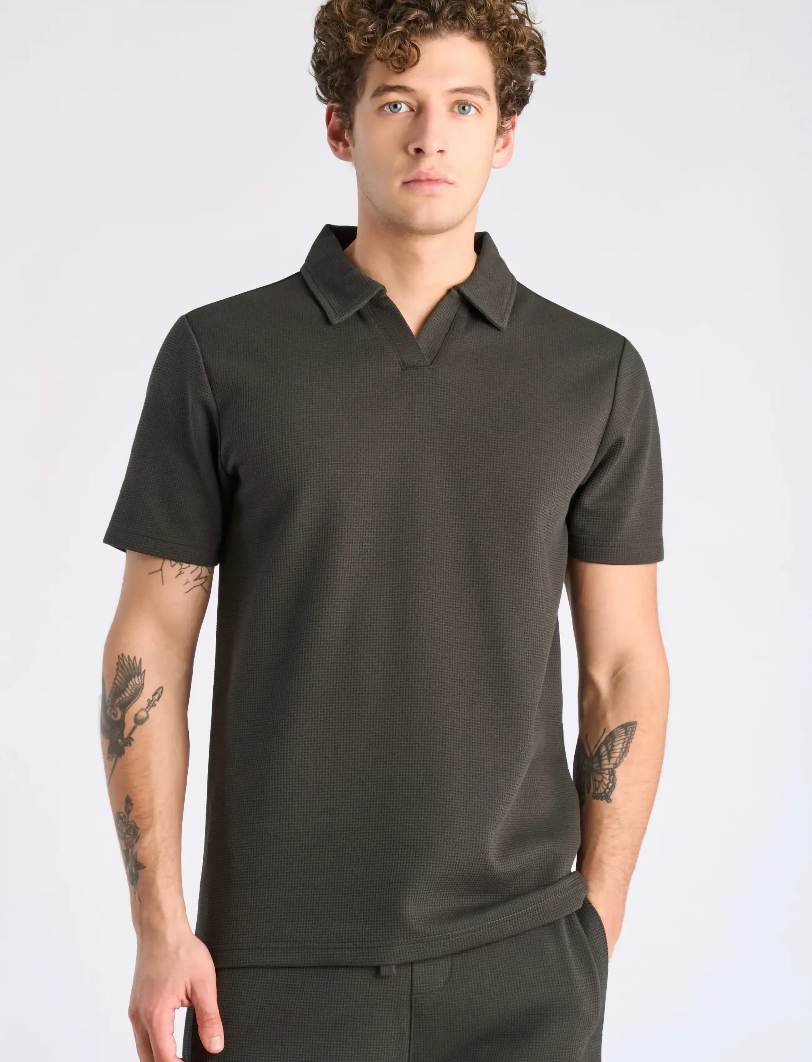 Lindbergh - Waffle polo split neck - lühikeste varrukatega polod - ebony brown - 3