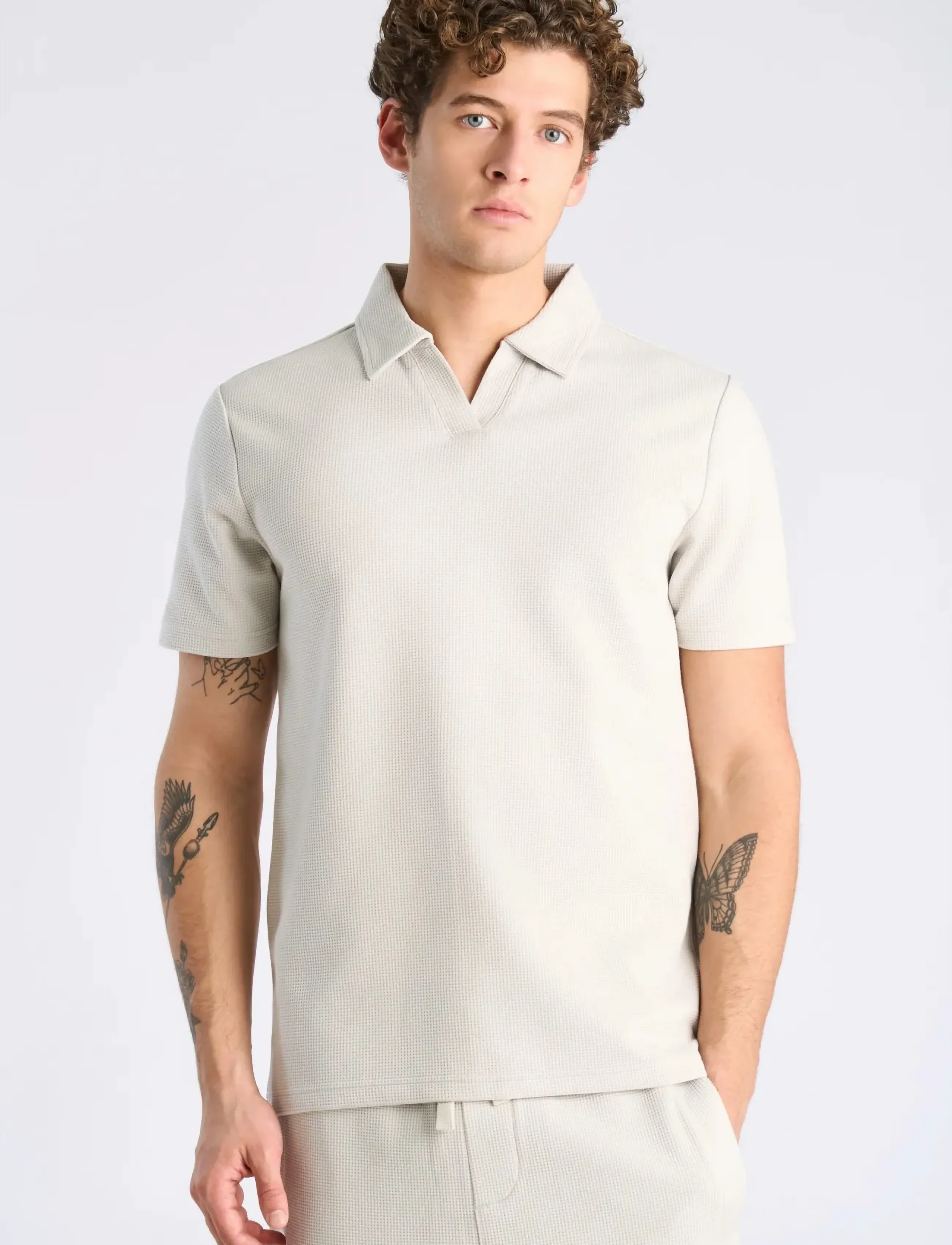 Lindbergh - Waffle polo split neck - kortärmade pikéer - lt grey - 3