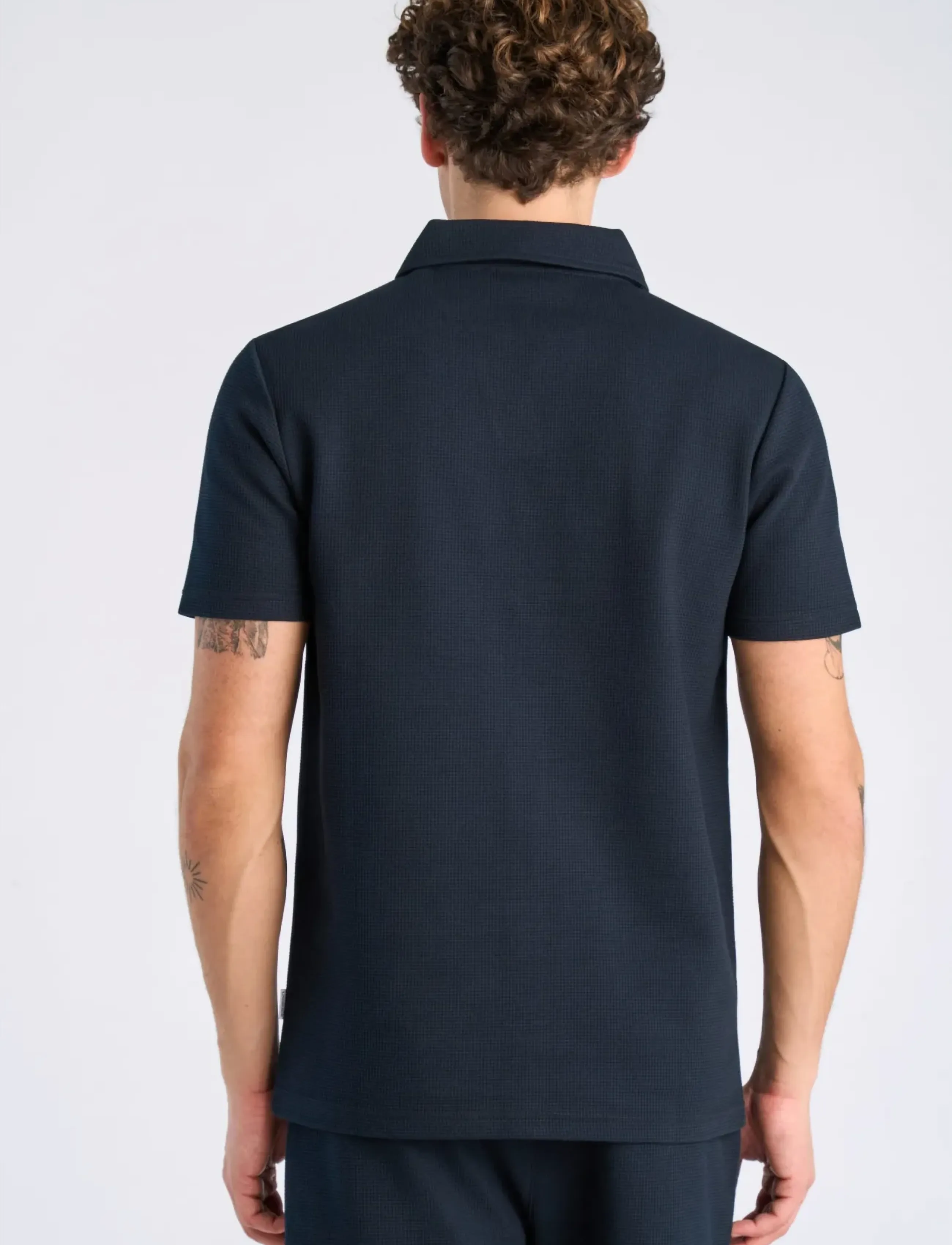 Lindbergh - Waffle polo split neck - kortärmade pikéer - navy - 4