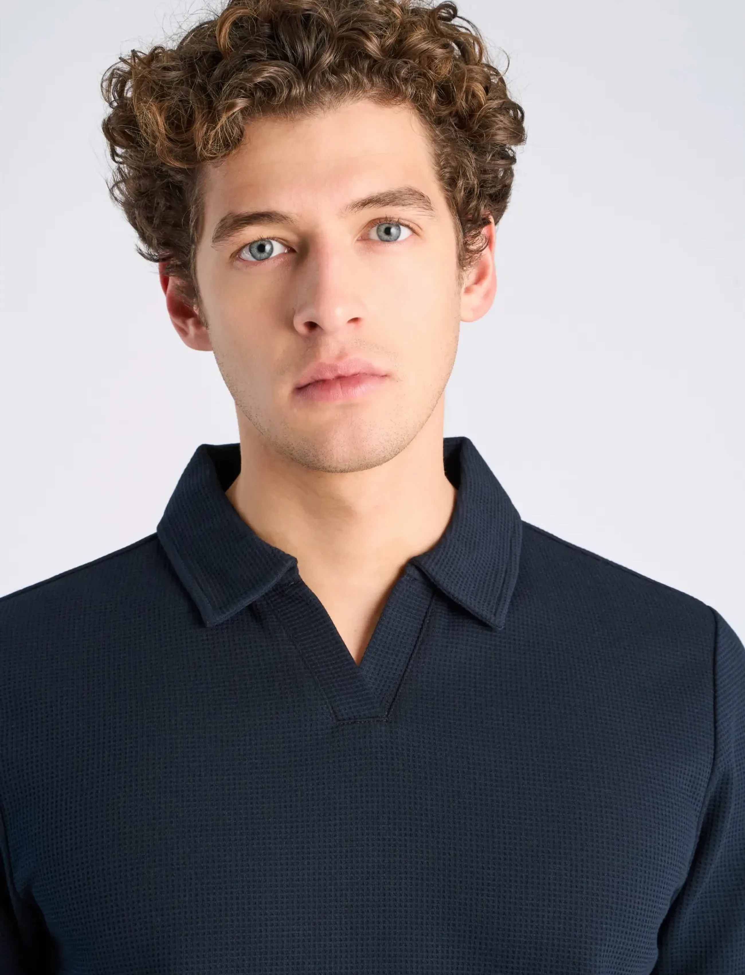 Lindbergh - Waffle polo split neck - kortärmade pikéer - navy - 5