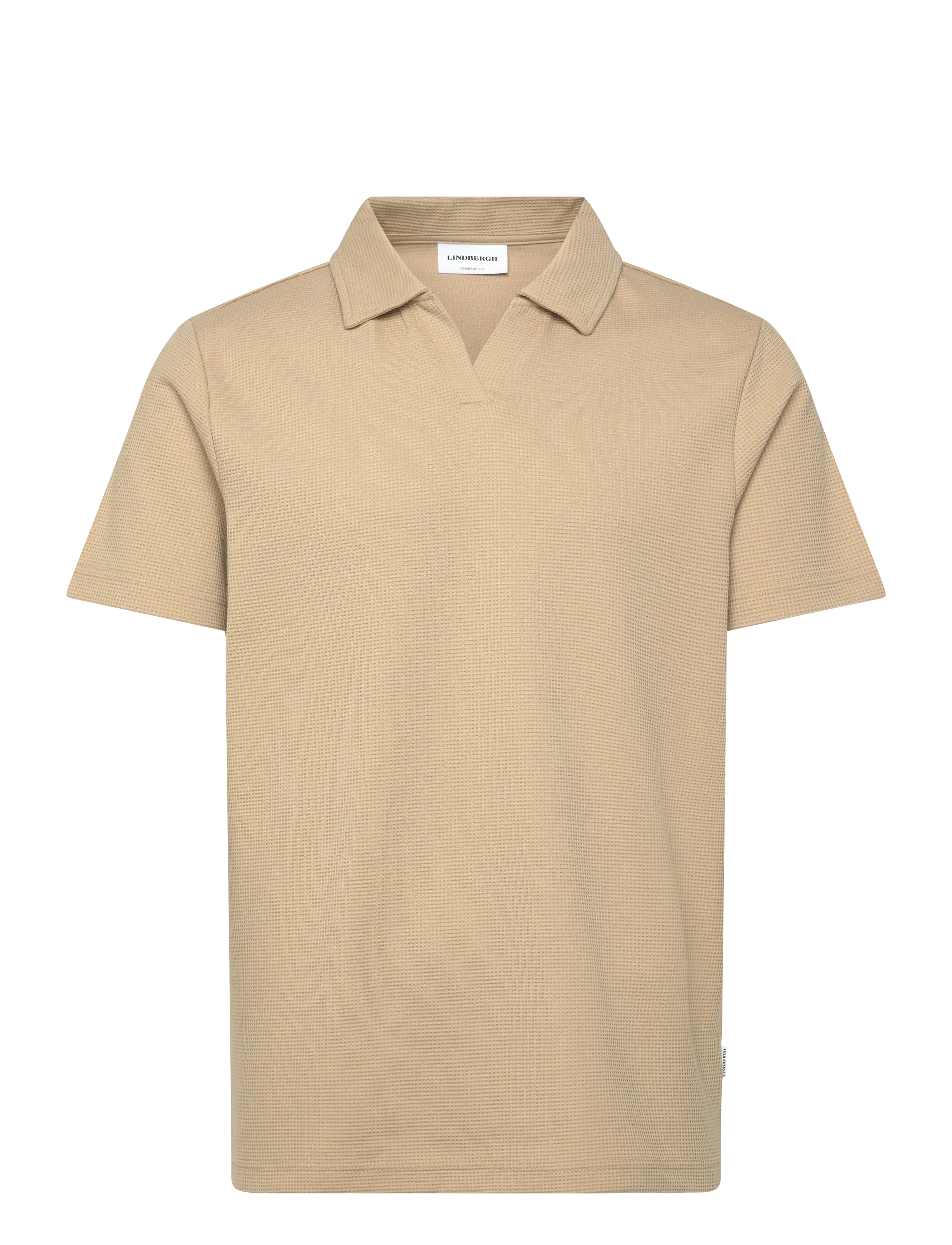 LINDBERGH Waffle Polo Split Neck Beige - L - Herren
