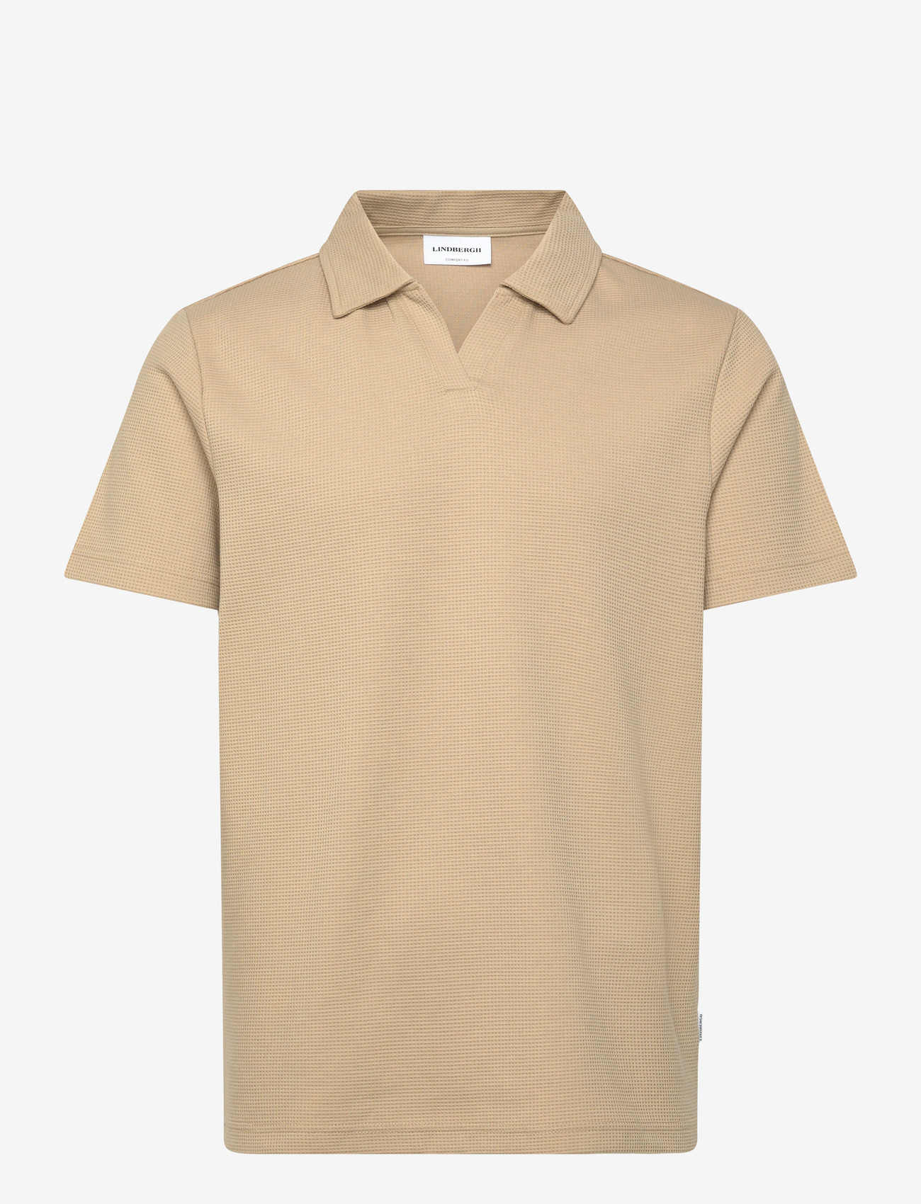 Lindbergh - Waffle polo split neck - kortærmede poloer - sand - 1
