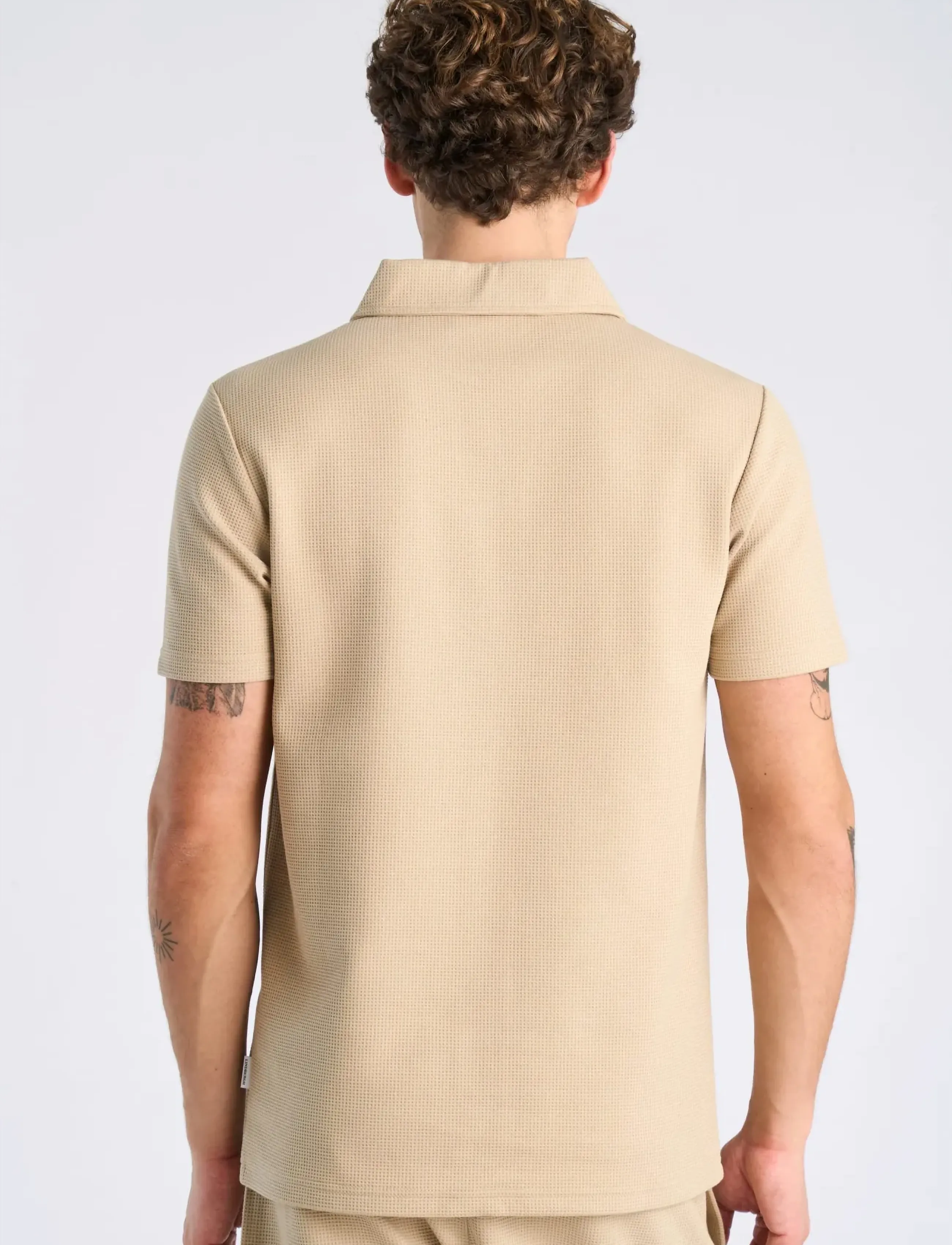 Lindbergh - Waffle polo split neck - kortærmede poloer - sand - 4