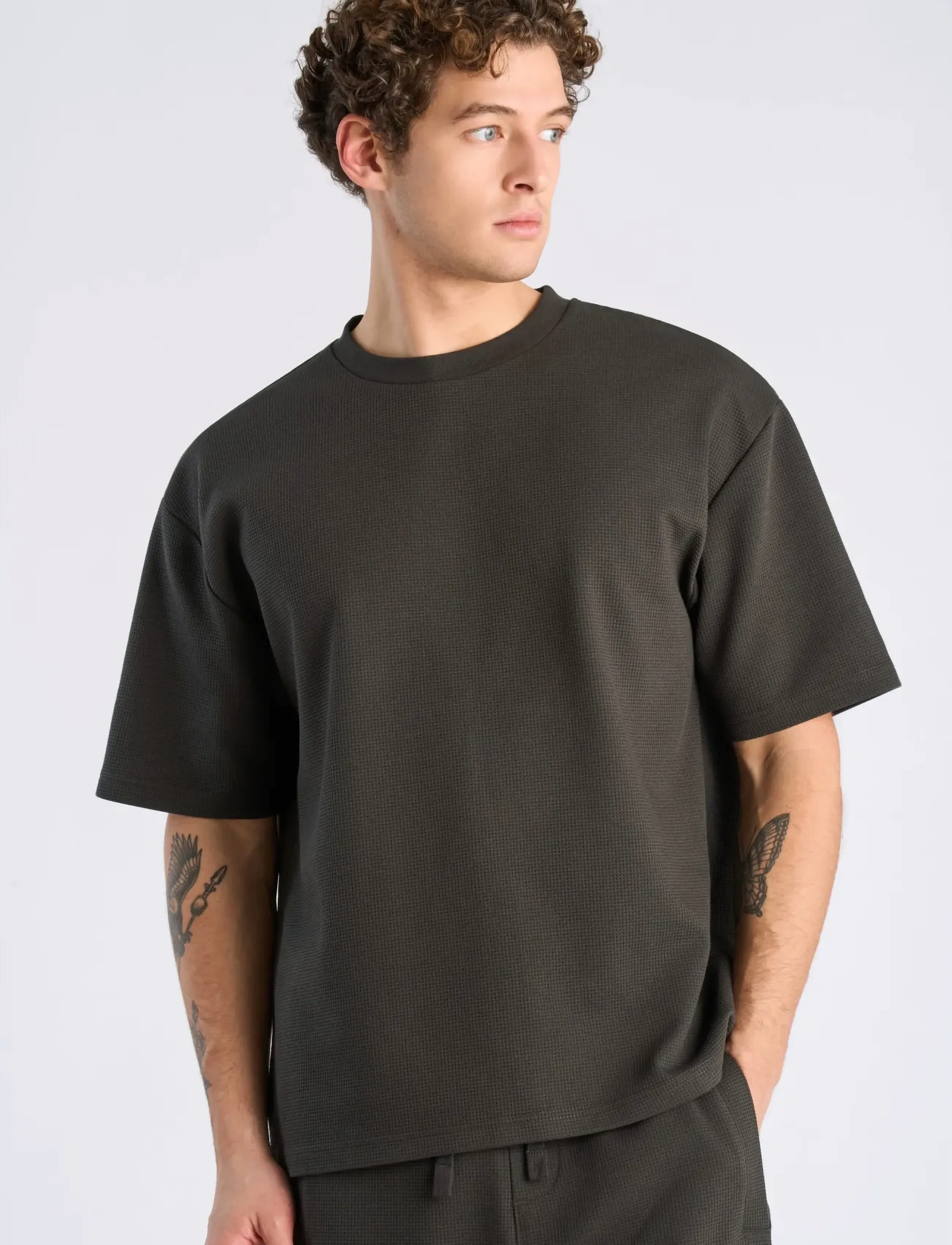 Lindbergh - Oversize waffle tee - lühikeste varrukatega t-särgid - ebony brown - 3
