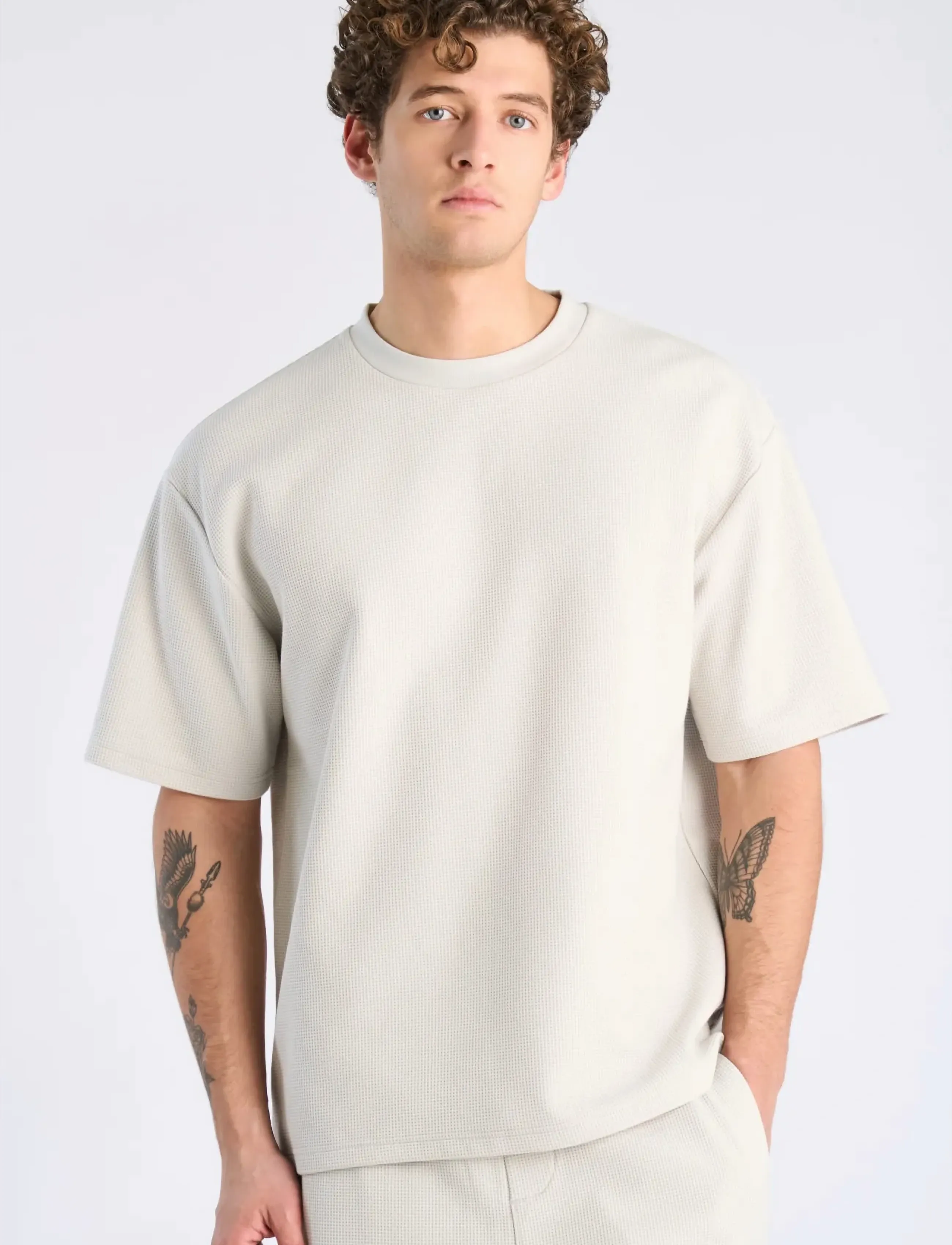 Lindbergh - Oversize waffle tee - laveste priser - lt grey - 3