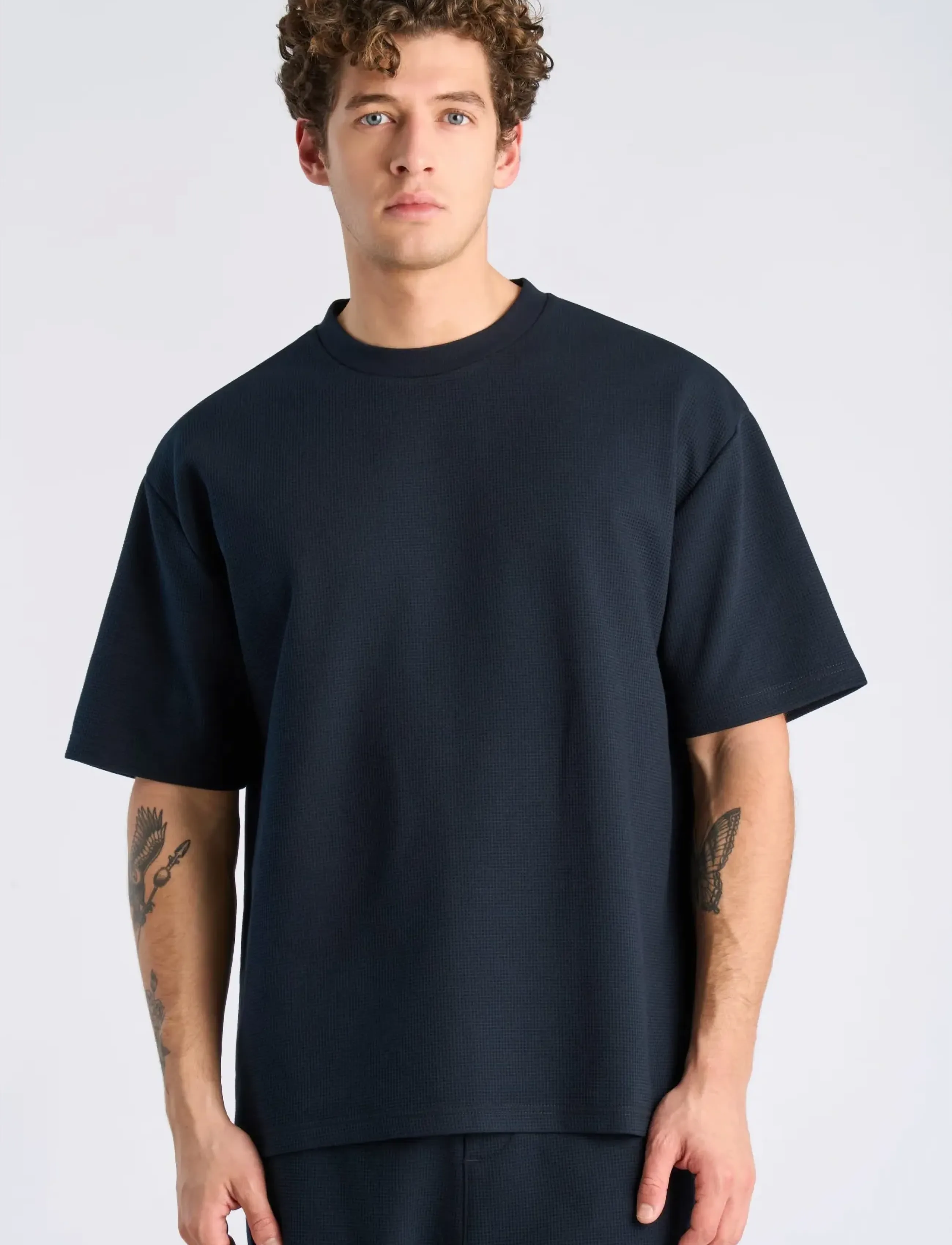 Lindbergh - Oversize waffle tee - lühikeste varrukatega t-särgid - navy - 3