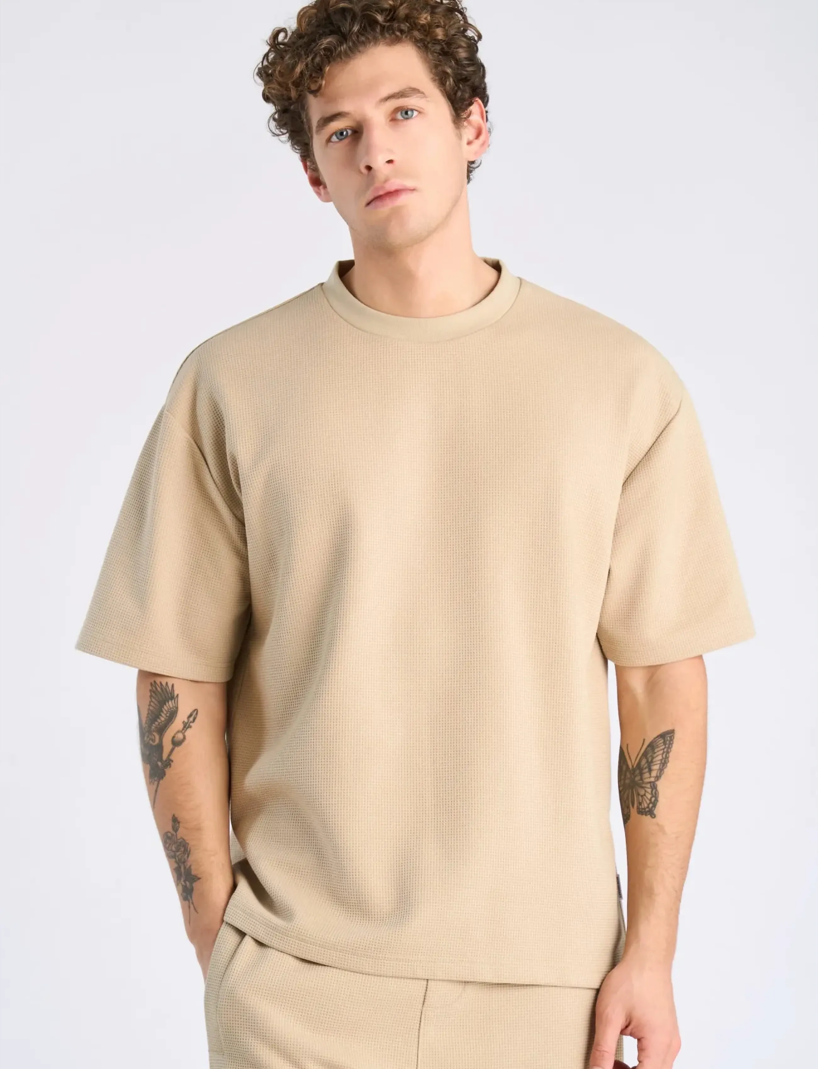 Lindbergh - Oversize waffle tee - kortärmade t-shirts - sand - 3