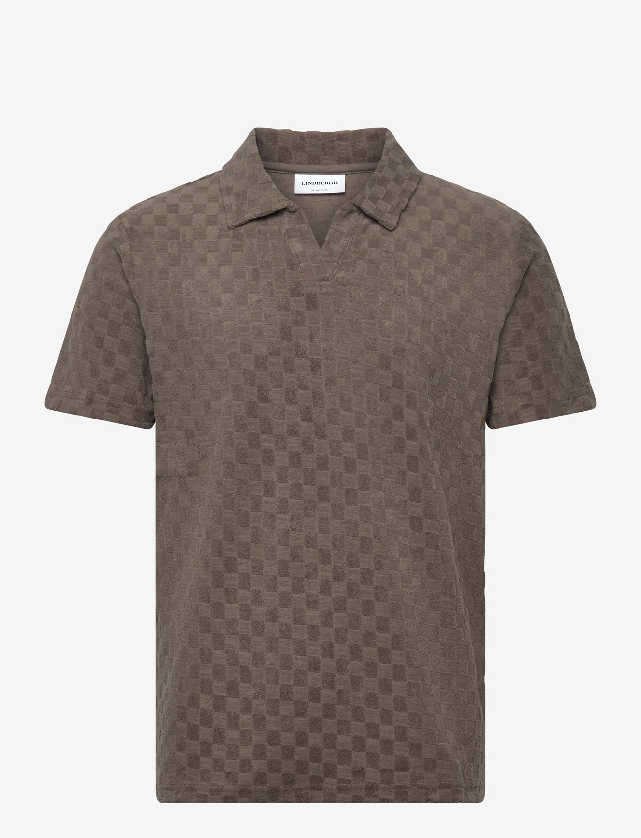 Lindbergh - Checkered towel v-neck polo S/S - kortærmede poloer - dk stone - 1