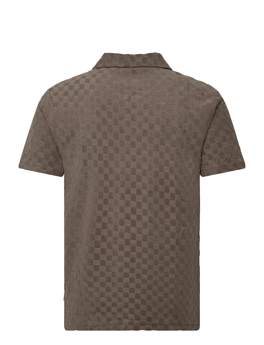 Lindbergh - Checkered towel v-neck polo S/S - kurzärmelig - dk stone - 2