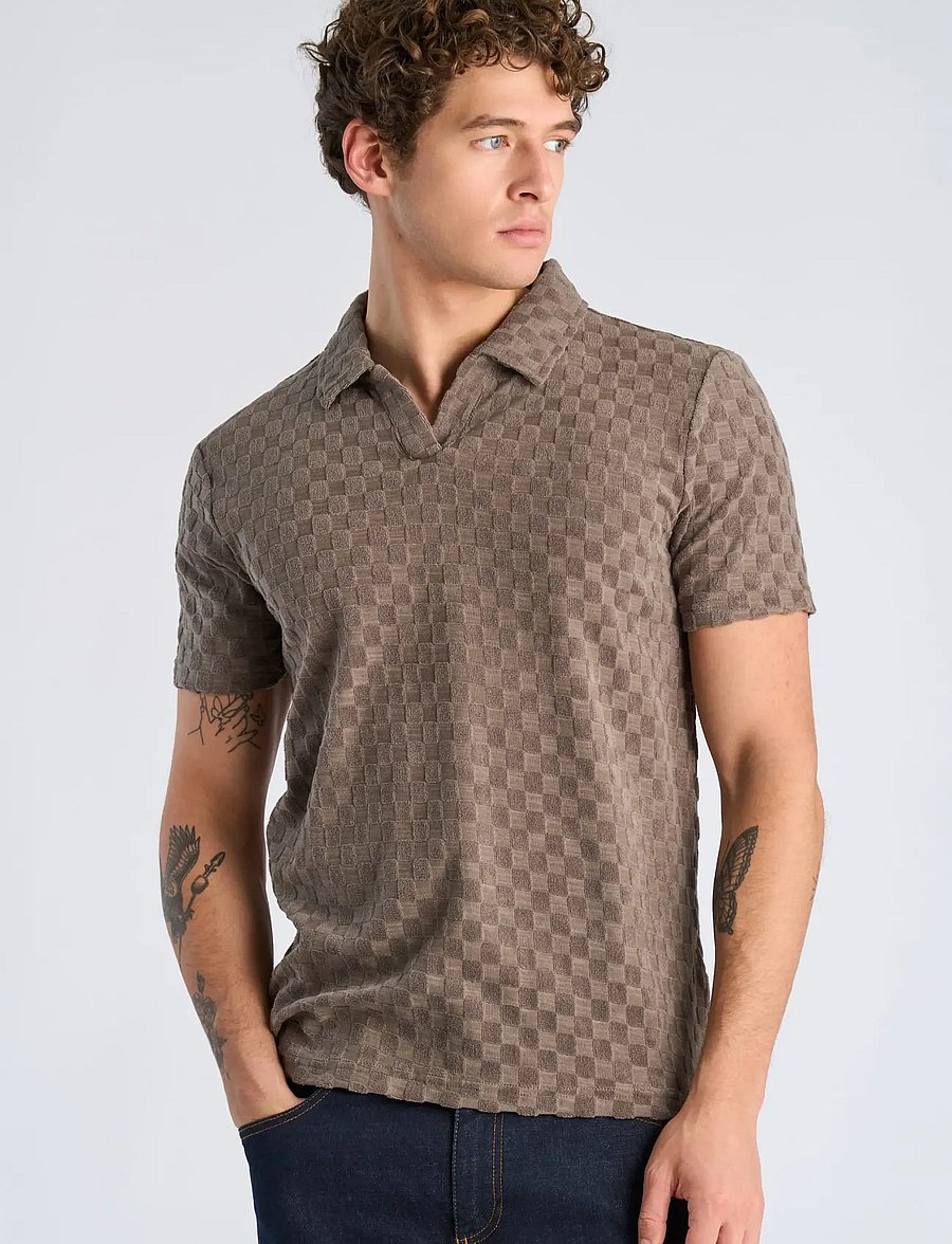 Lindbergh - Checkered towel v-neck polo S/S - kurzärmelig - dk stone - 3