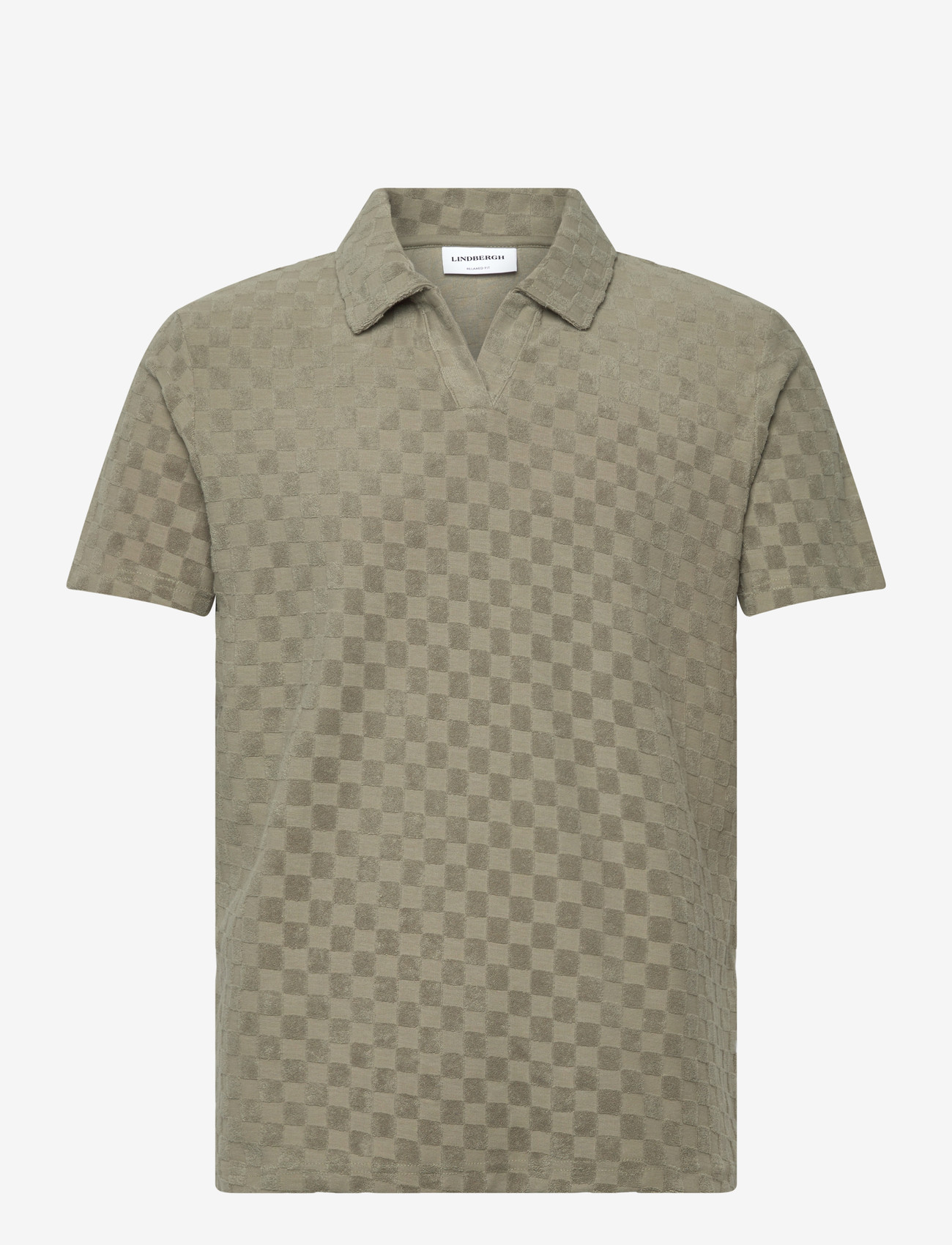 Lindbergh - Checkered towel v-neck polo S/S - kortærmede poloer - dusty olive - 1