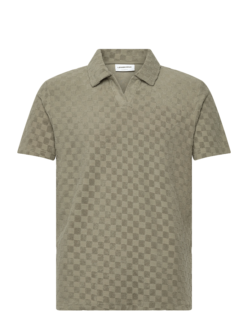 Lindbergh - Checkered towel v-neck polo S/S - kortærmede poloer - dusty olive - 1